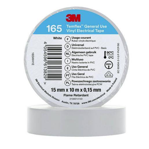 10St. 3M Temflex 15mmxWeiß 165WH1E Vinyl-Isolierband 0,15mm 7100184731