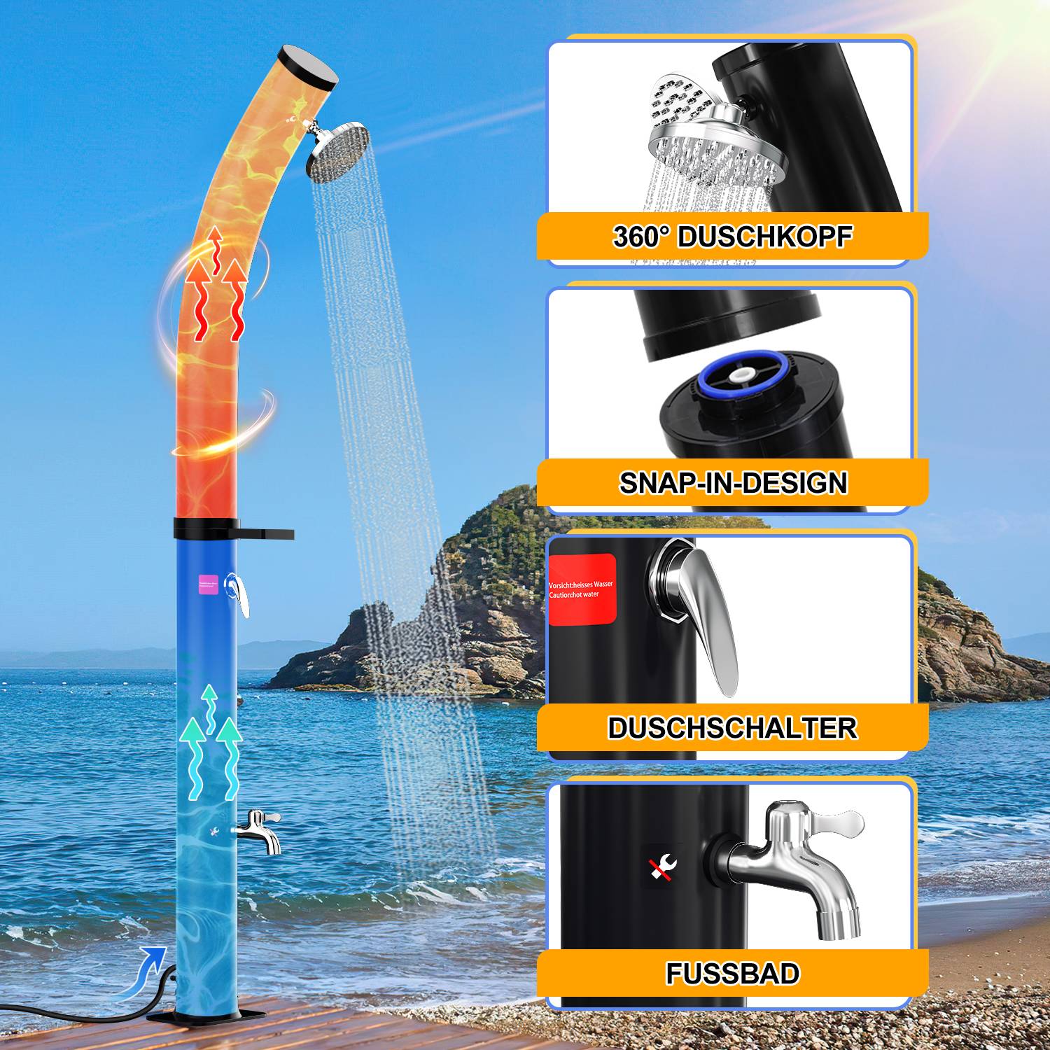 Solardusche Gartenduschen Pooldusche Außendusche Solar Dusche gebogen mit Schutzhülle 20L