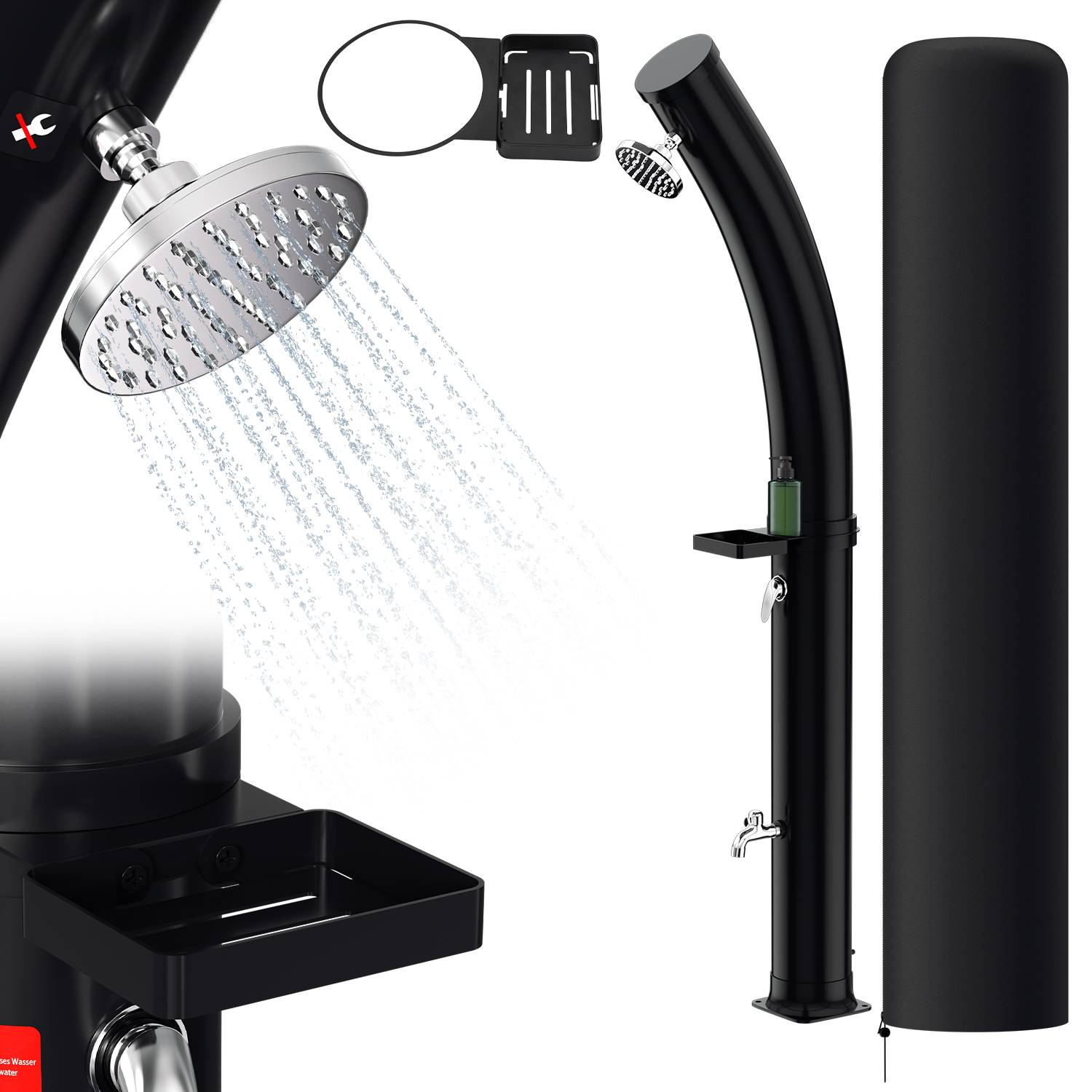 Solardusche 35L mit Regenschutz und Seifenkiste Sommerdusche mit Fußdusche Pooldusche Gartendusche Brause