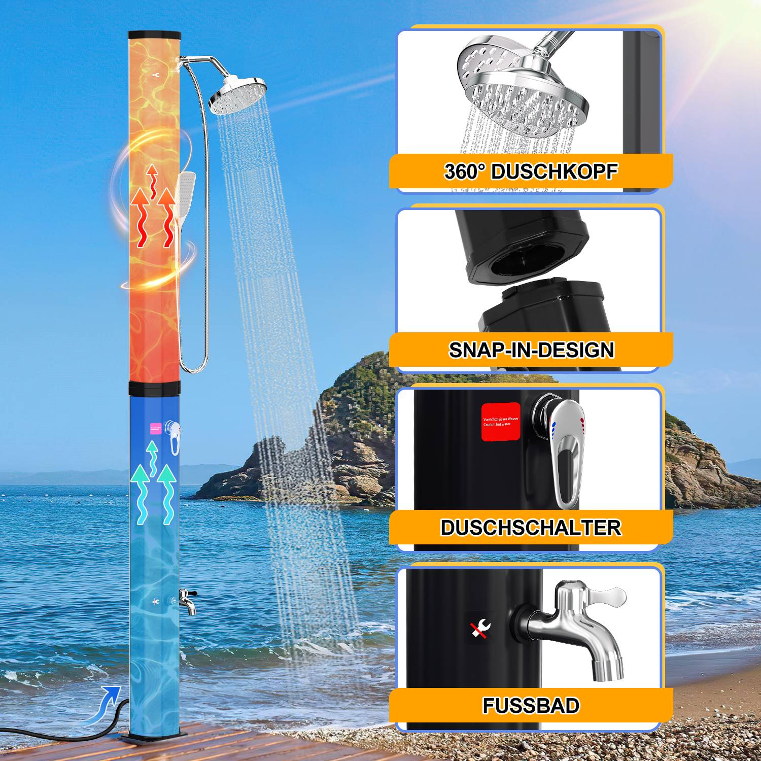 Solardusche 35L mit Regenschutz und Handbrause Sommerdusche mit Fußdusche Pooldusche Gartendusche Brause