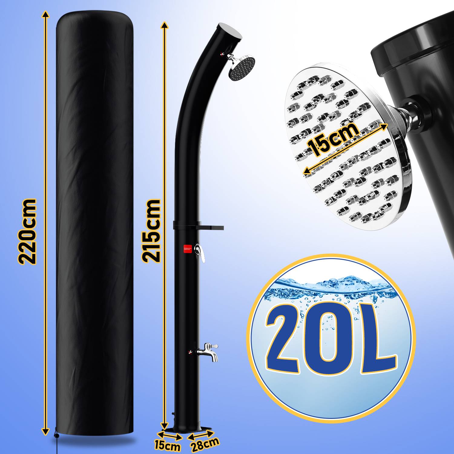 20L Solardusche bis 60°C Gartenduschen Pooldusche Außendusche Solar Dusche gebogen mit Schutzhülle