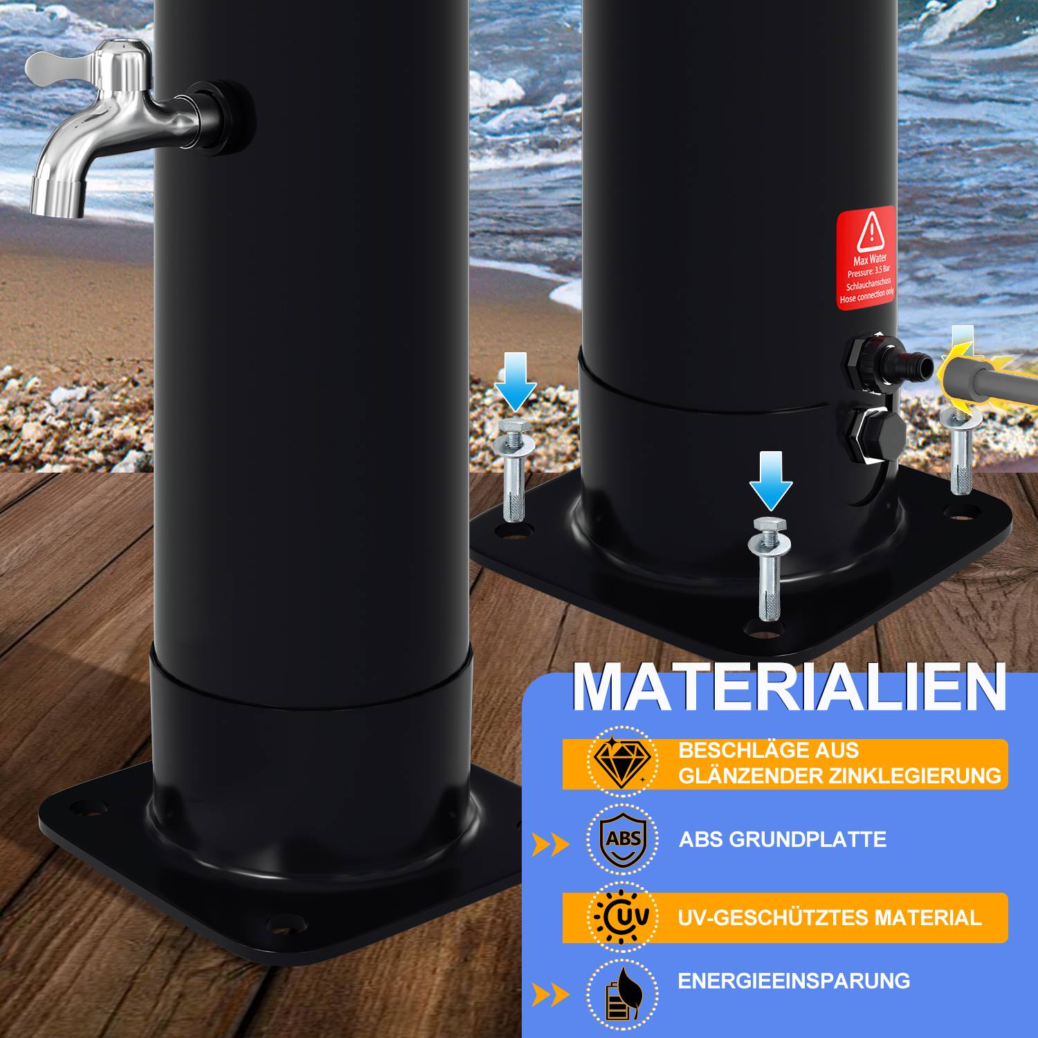 35L Solardusche Gartenduschen Pooldusche Außendusche Solar Dusche gebogen mit Schutzhülle