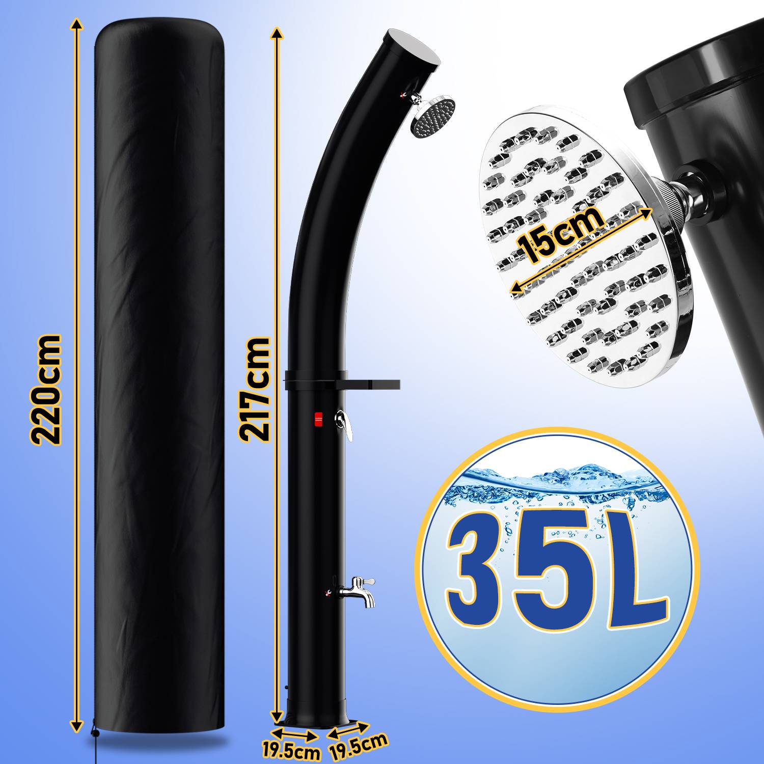 Solardusche 35L Gartenduschen Pooldusche Außendusche Solar Dusche gebogen mit Schutzhülle