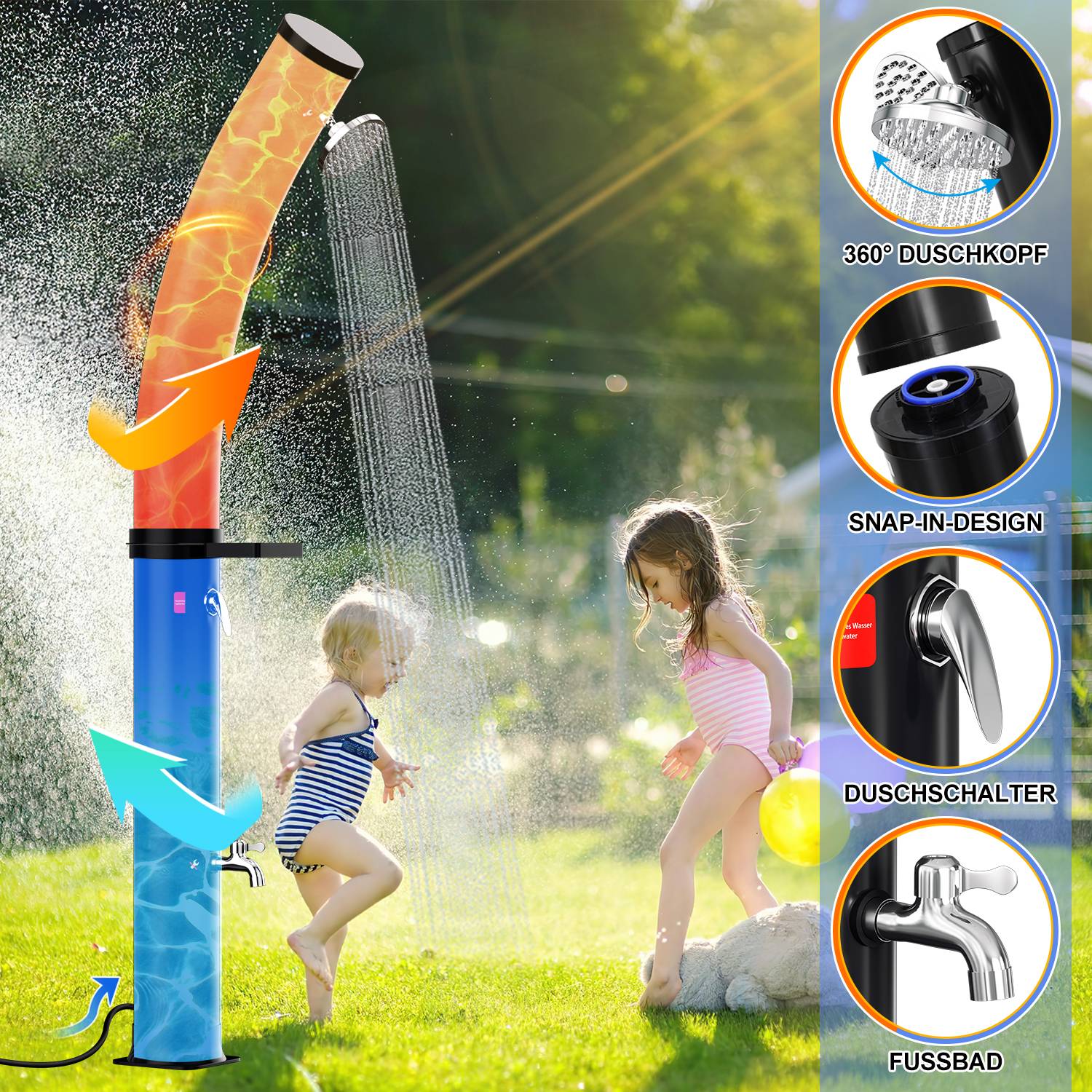 Solardusche 35L Gartenduschen Pooldusche Außendusche Solar Dusche gebogen mit Schutzhülle