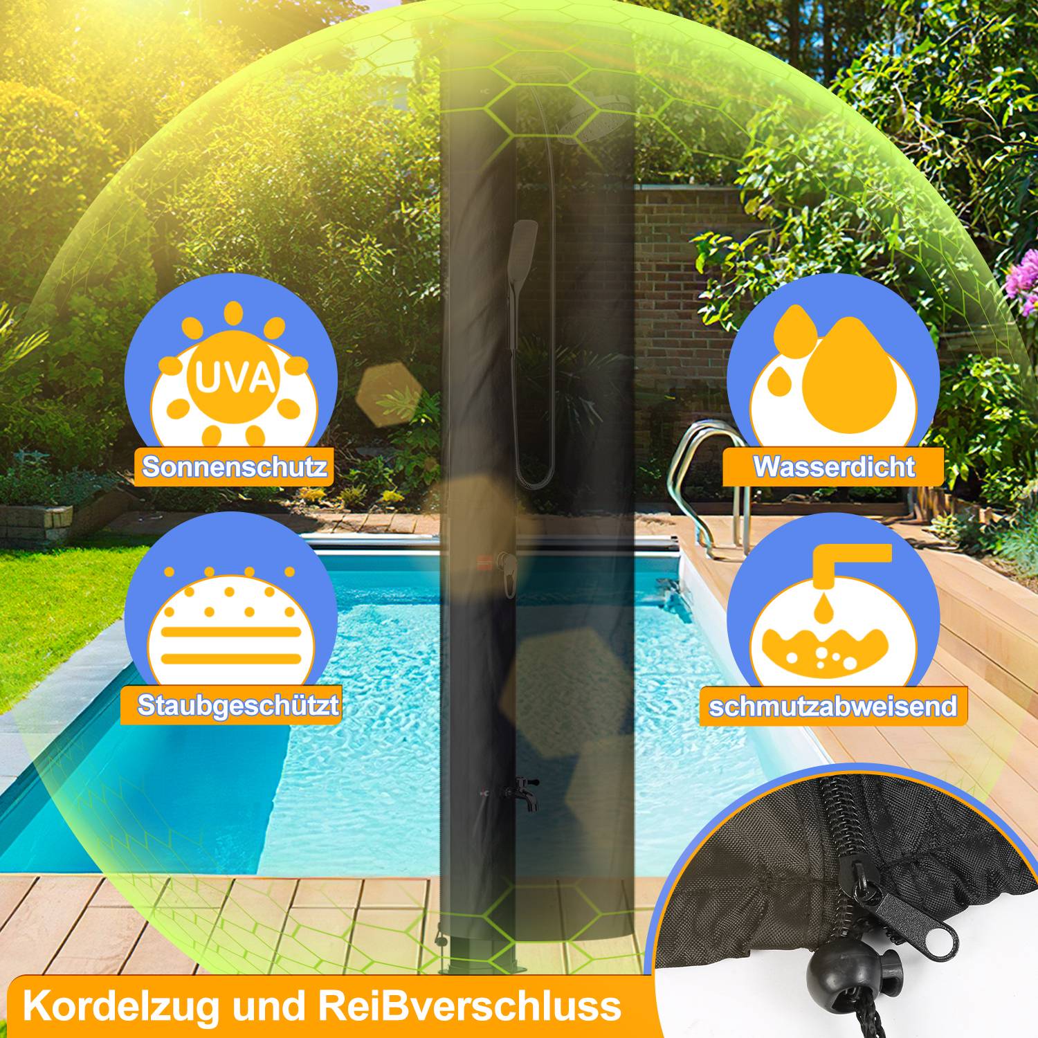 Solardusche 35L mit Regenschutz und Handbrause Sommerdusche mit Fußdusche Pooldusche Gartendusche Brause