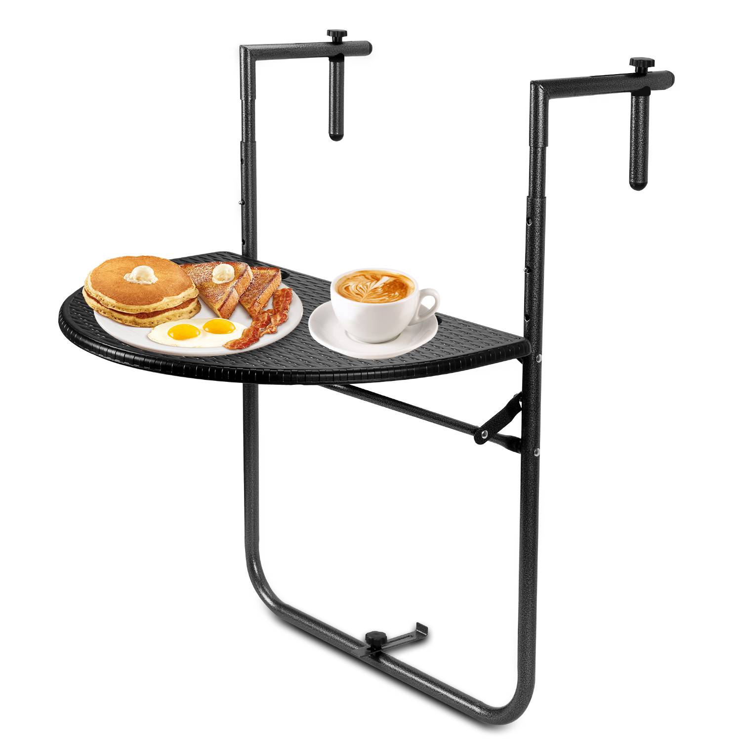 Balkonhängetisch 84x60x64 cm bis 20 kg Balkontisch Hängetisch Klappbar Klapptisch Balkon Tisch halbrund Rattan-Optik höhenverstellbar Schwarz