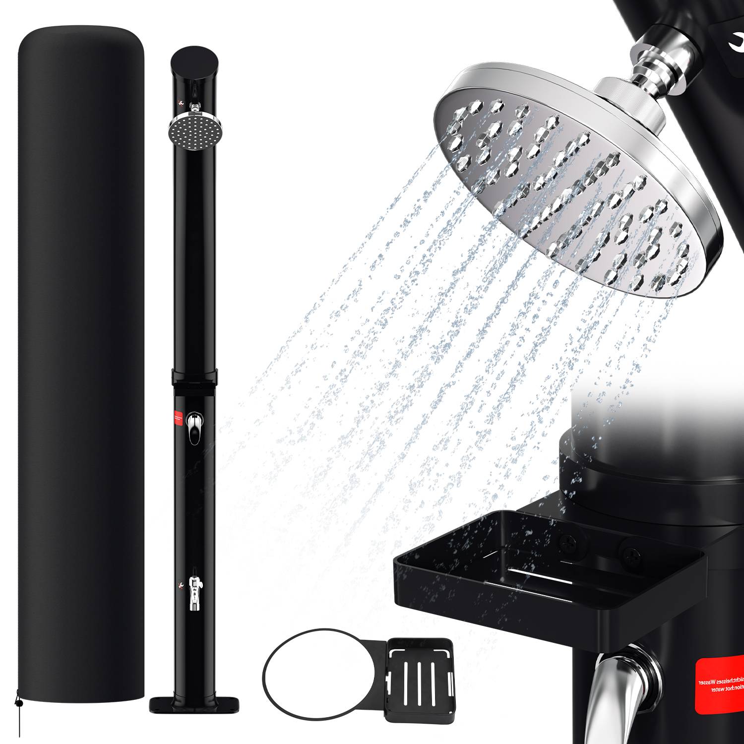 Solardusche 20L mit Regenschutz und Seifenkiste Sommerdusche mit Fußdusche Pooldusche Gartendusche Brause