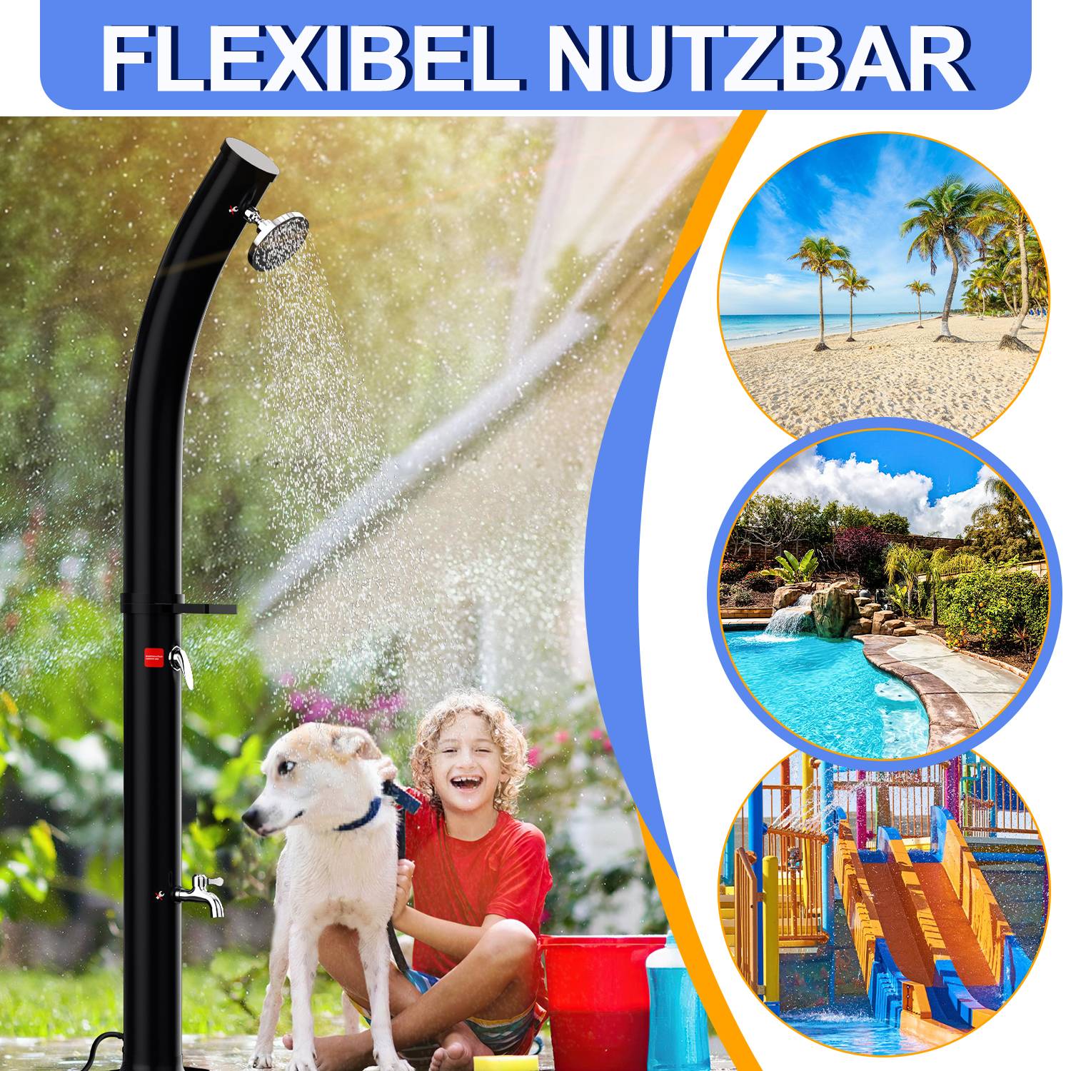 Solardusche 20L mit Regenschutz und Seifenkiste Sommerdusche mit Fußdusche Pooldusche Gartendusche Brause
