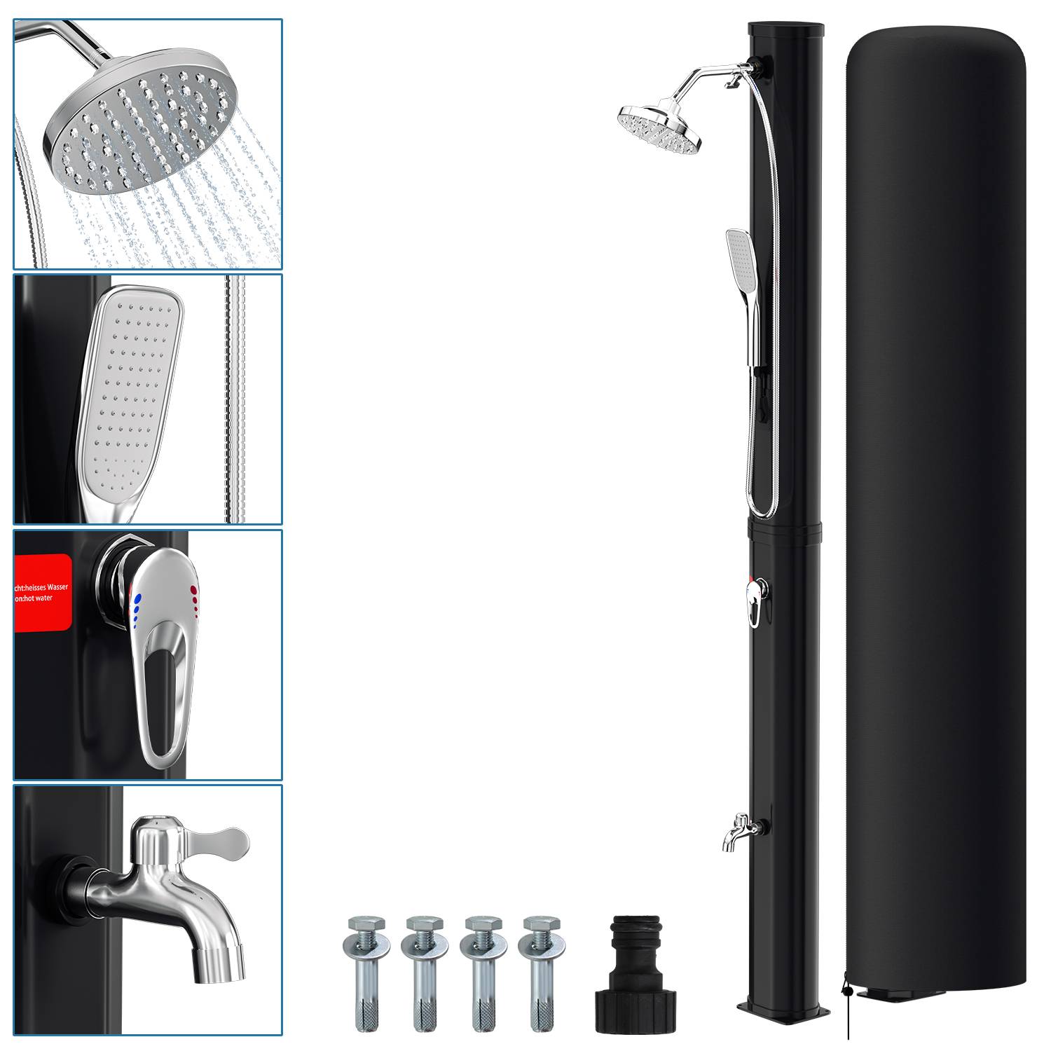 Solardusche 35L mit Regenschutz und Handbrause Sommerdusche mit Fußdusche Pooldusche Gartendusche Brause