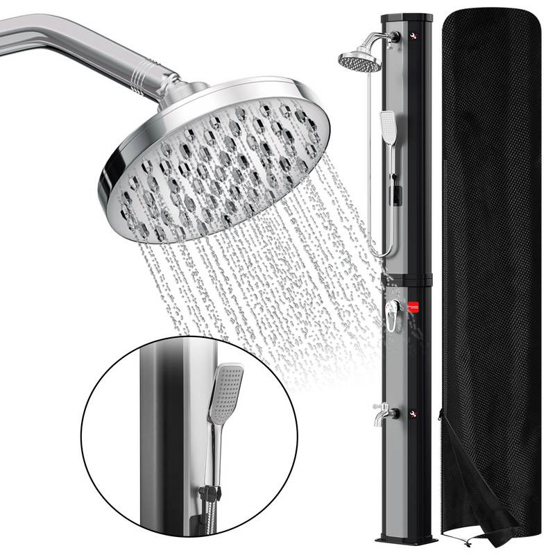 Solardusche 20-60 Liter | schwenkbarem Duschkopf & Fußdusche | Schwarz/Silber | bis 60°C | mit Gartenschlauch