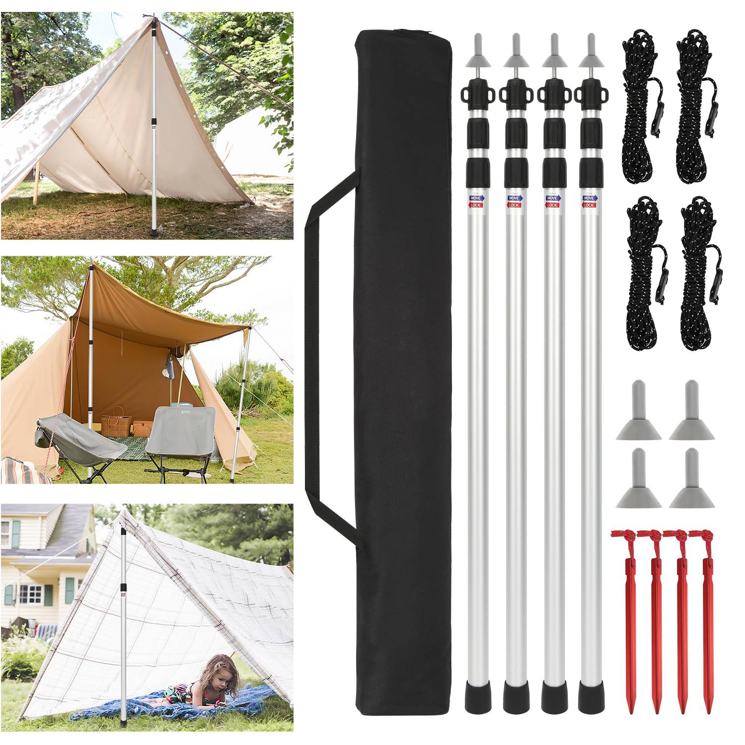 Zeltstange 4pcs Teleskop-Tarpstange Aluminium 87.5-234.5cm Camping-Zeltstange Strandmuschel, Markise, Shelter, Camping, Wandern