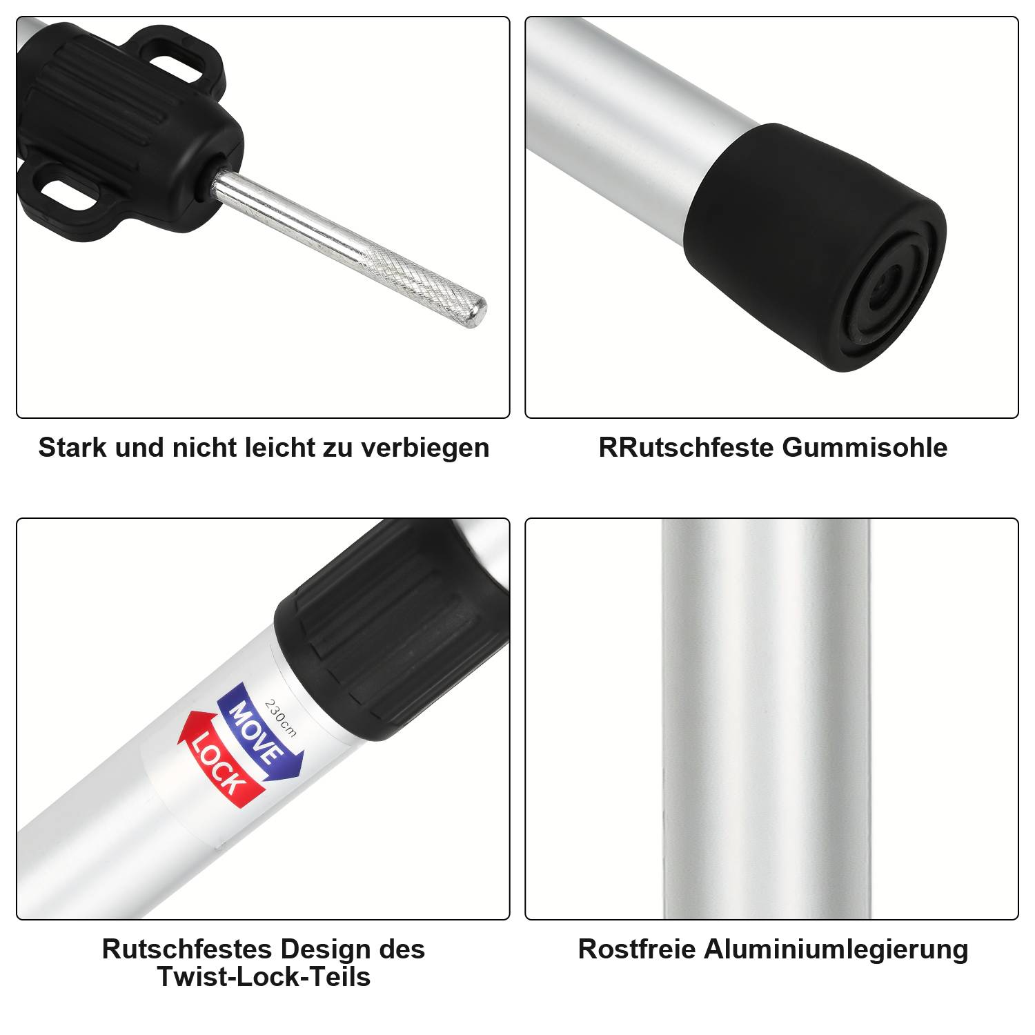 Zeltstange 4pcs Teleskop-Tarpstange Aluminium 87.5-234.5cm Camping-Zeltstange Strandmuschel, Markise, Shelter, Camping, Wandern