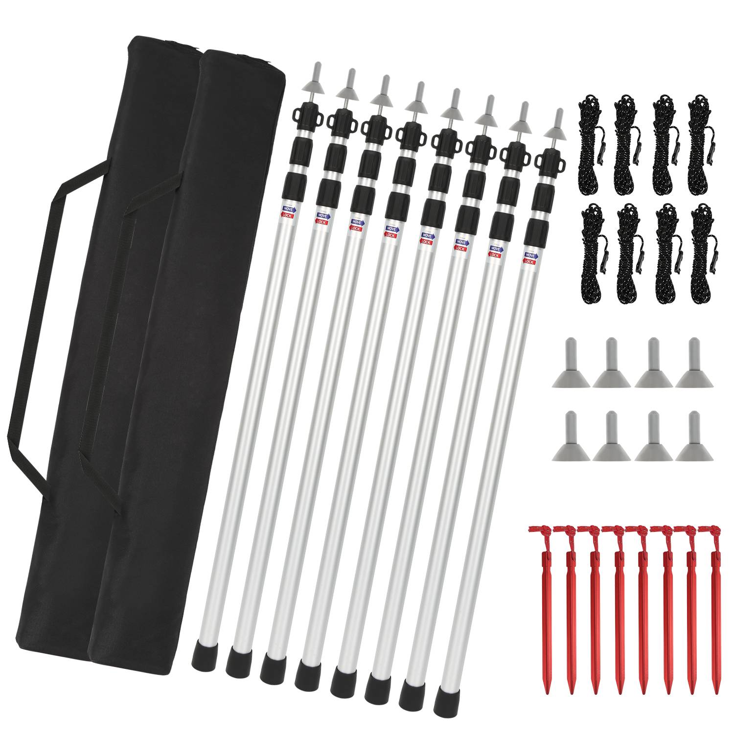 Zeltstange 8pcs Teleskop-Tarpstange Aluminium 87.5-234.5cm Camping-Zeltstange Strandmuschel, Markise, Shelter, Camping, Wandern