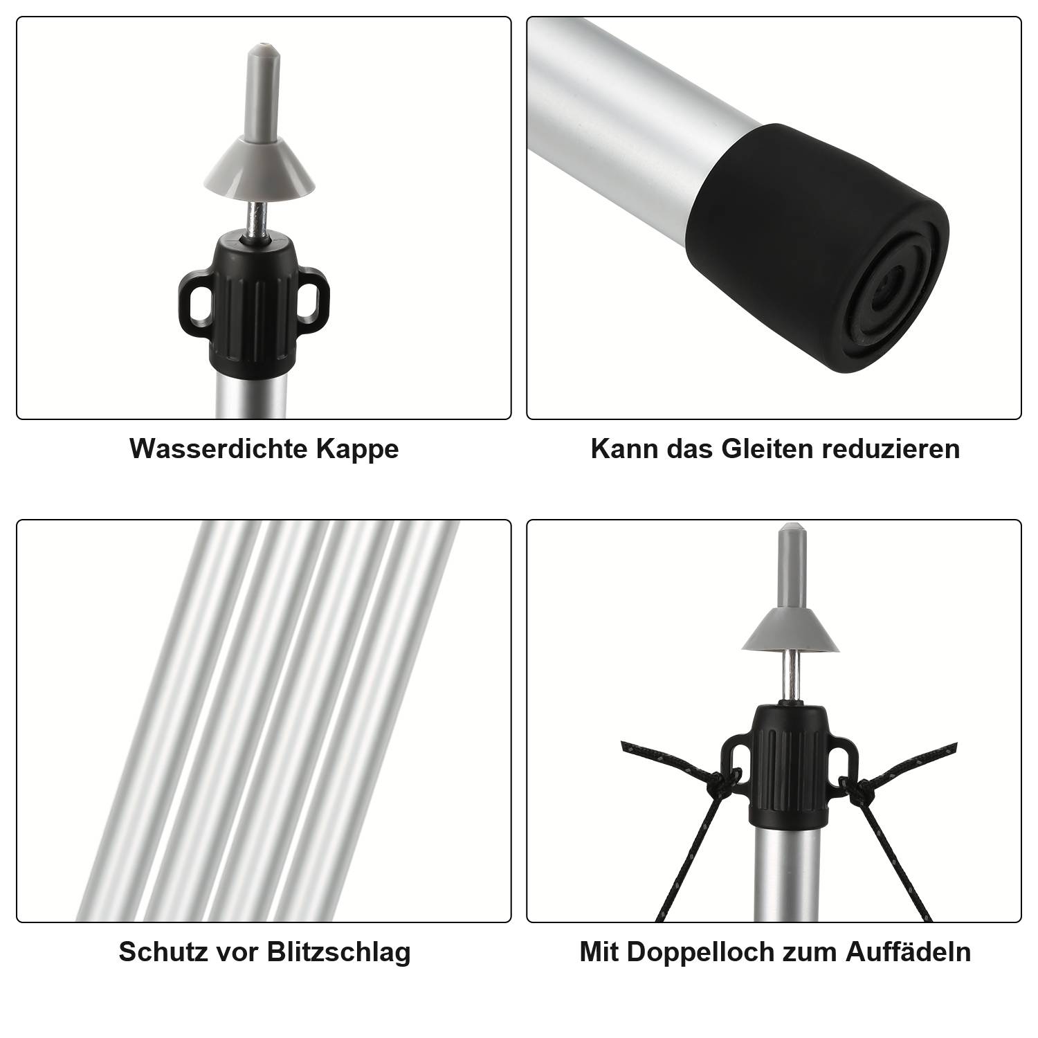 Zeltstange 8pcs Teleskop-Tarpstange Aluminium 87.5-234.5cm Camping-Zeltstange Strandmuschel, Markise, Shelter, Camping, Wandern