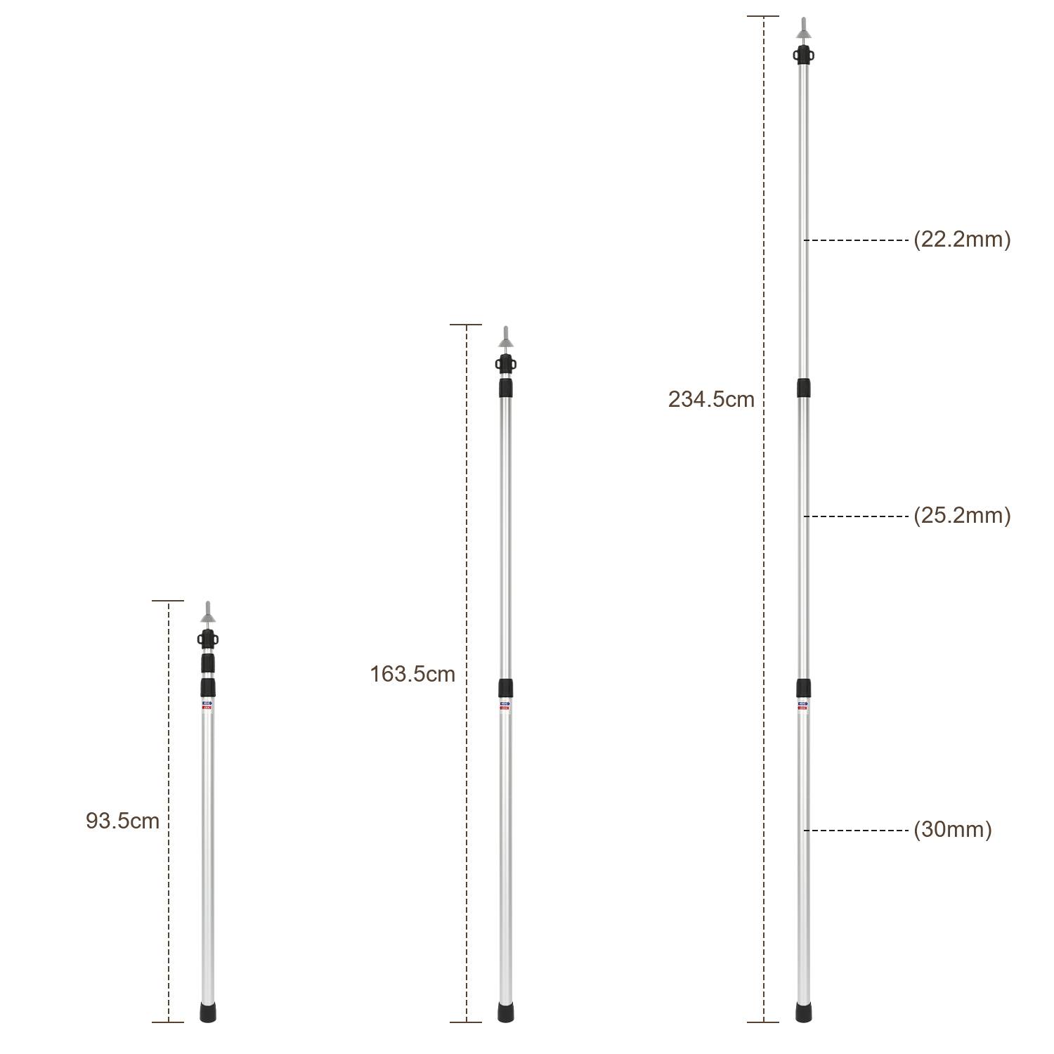 Zeltstange 8pcs Teleskop-Tarpstange Aluminium 87.5-234.5cm Camping-Zeltstange Strandmuschel, Markise, Shelter, Camping, Wandern