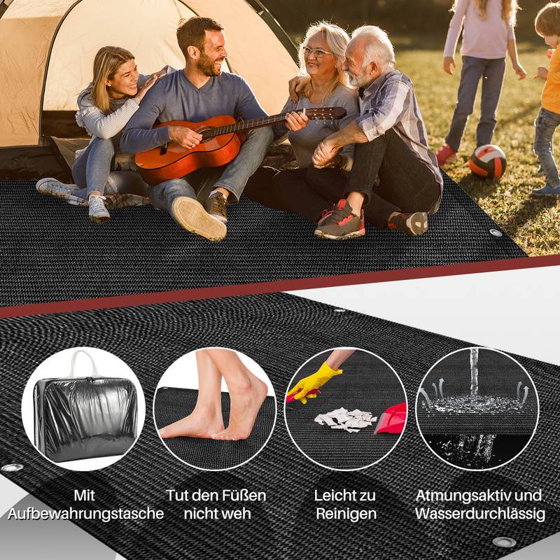 Zeltteppich 250X350cm Vorzeltteppich Campingteppich Outdoor Teppich Vorzeltboden Zeltunterlage Zeltboden für Zelt Wohnmobil Schwarz