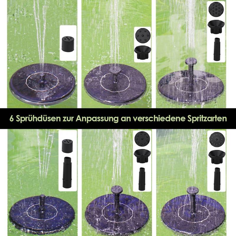 SolarPumpe solar springbrunnen 1.5W 6 verschiedenen Spray Köpfe Teichpumpe Brunnen Wasserpumpe Teichpumpe Fontäne 190L/H