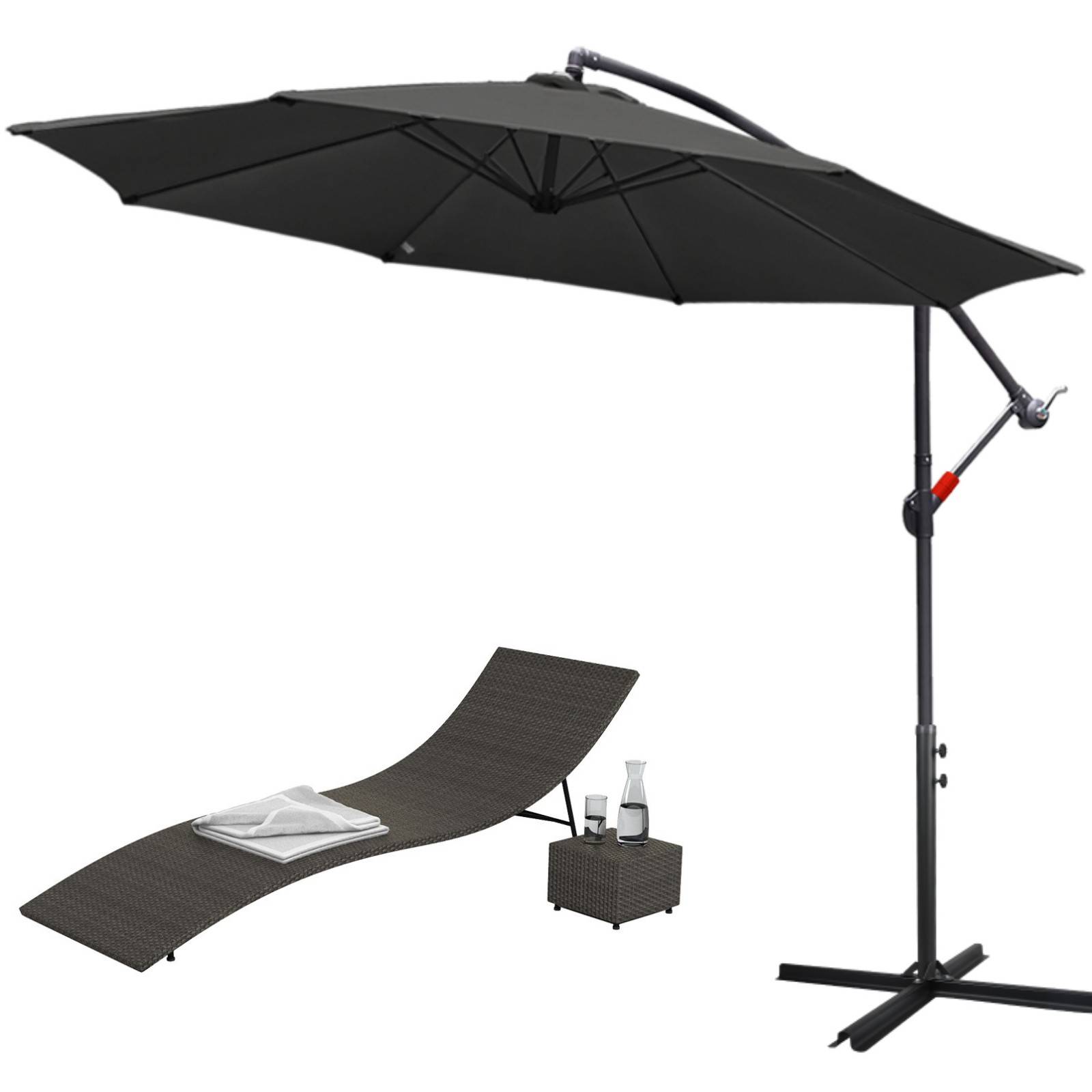 Sonnenschirm 360° drehbare Ampelschirm Ø300cm UV-Schutz Kurbelschirm UV50+ Gartenschirm Marktschirm Grau