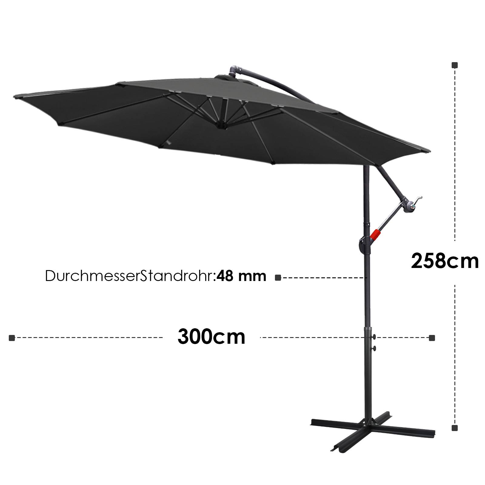 Sonnenschirm Grau Ampelschirm Gartenschirm Marktschirm Kurbel Balkon Ø 300 cm