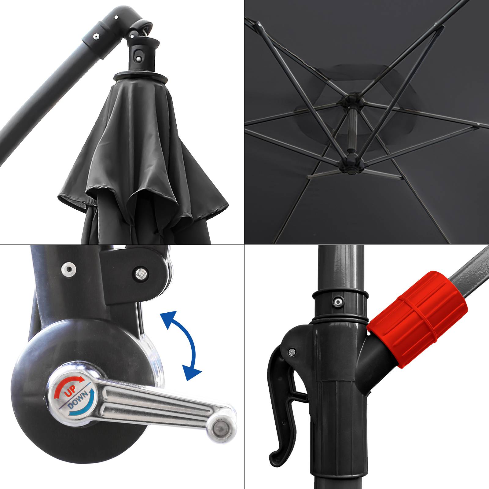 Sonnenschirm 360° drehbare Ampelschirm Ø350cm UV-Schutz Kurbelschirm UV50+ Gartenschirm Marktschirm Grau