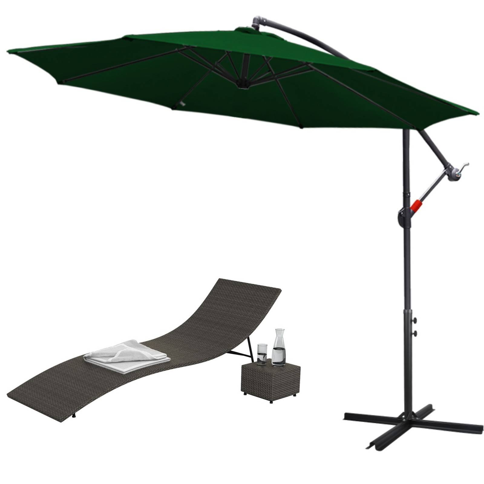 360° drehbare Ampelschirm Grün Sonnenschirm mit Kurbelschirm UV40+ Gartenschirm Marktschirm Ø350cm