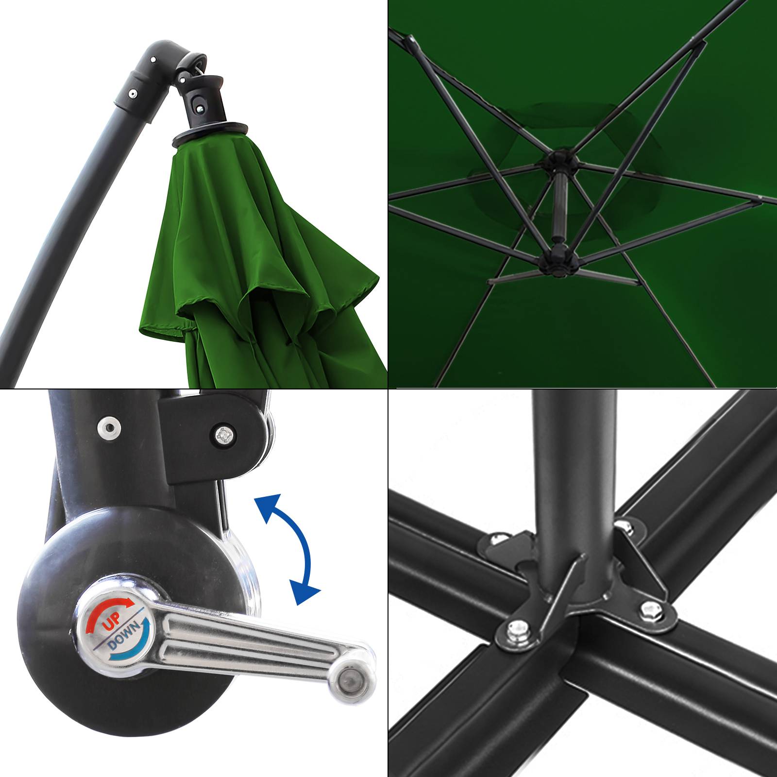 Sonnenschirm 360° drehbare Ampelschirm Ø300cm UV-Schutz Kurbelschirm UV50+ Gartenschirm Marktschirm Grün