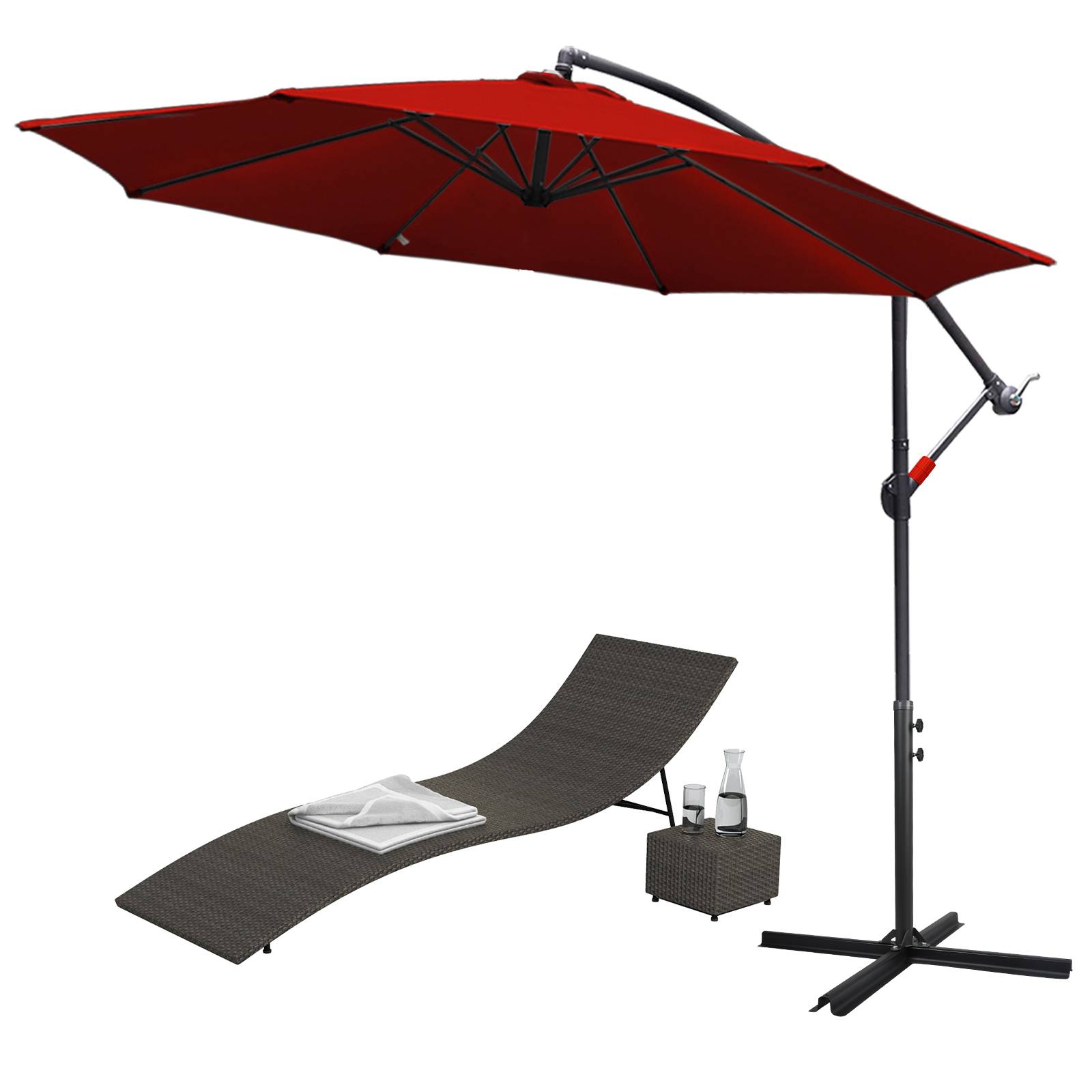 Sonnenschirm 360° drehbare Ampelschirm Ø300cm UV-Schutz Kurbelschirm UV50+ Gartenschirm Marktschirm Rot