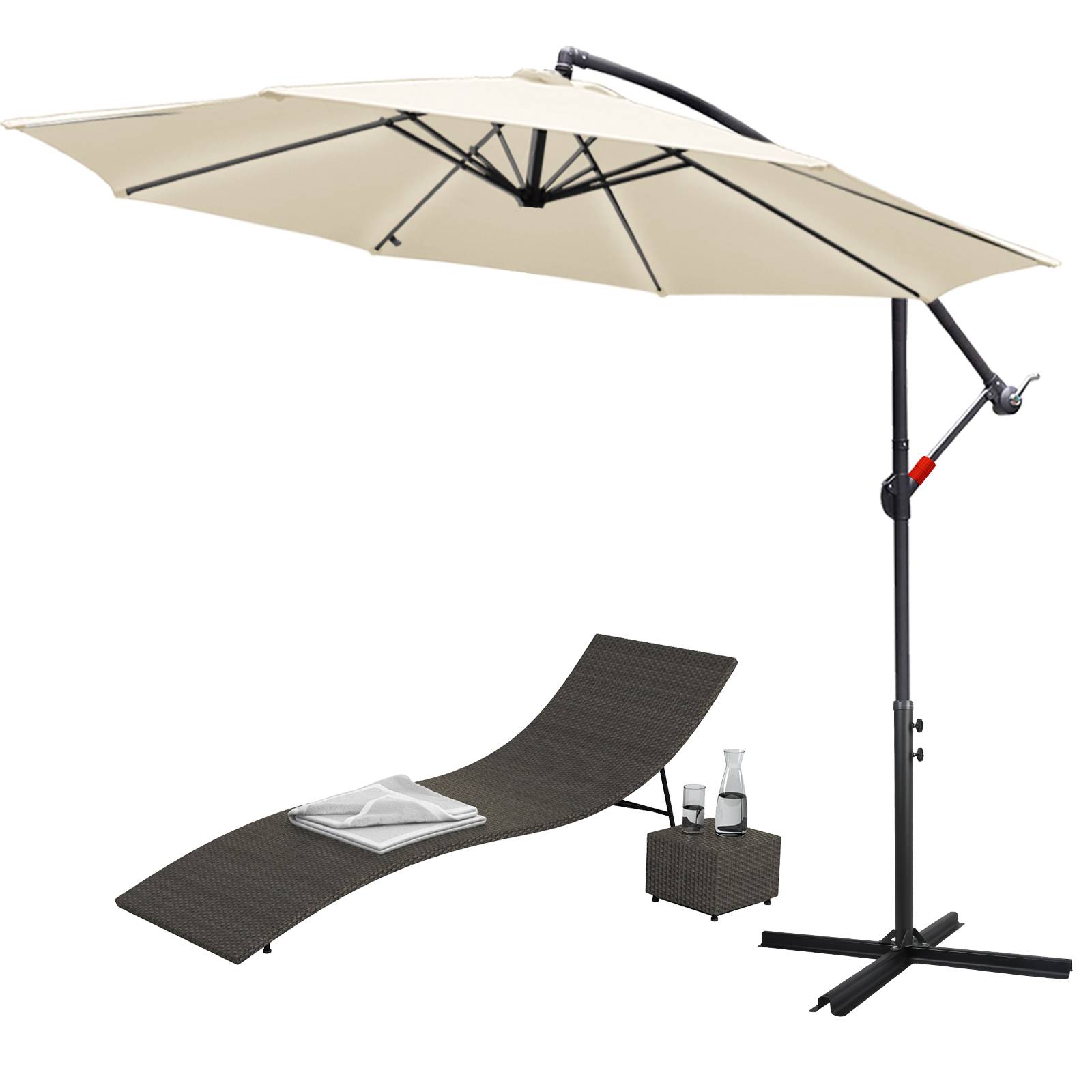Sonnenschirm 360° drehbare Ampelschirm Ø300cm UV-Schutz Kurbelschirm UV50+ Gartenschirm Marktschirm Beige