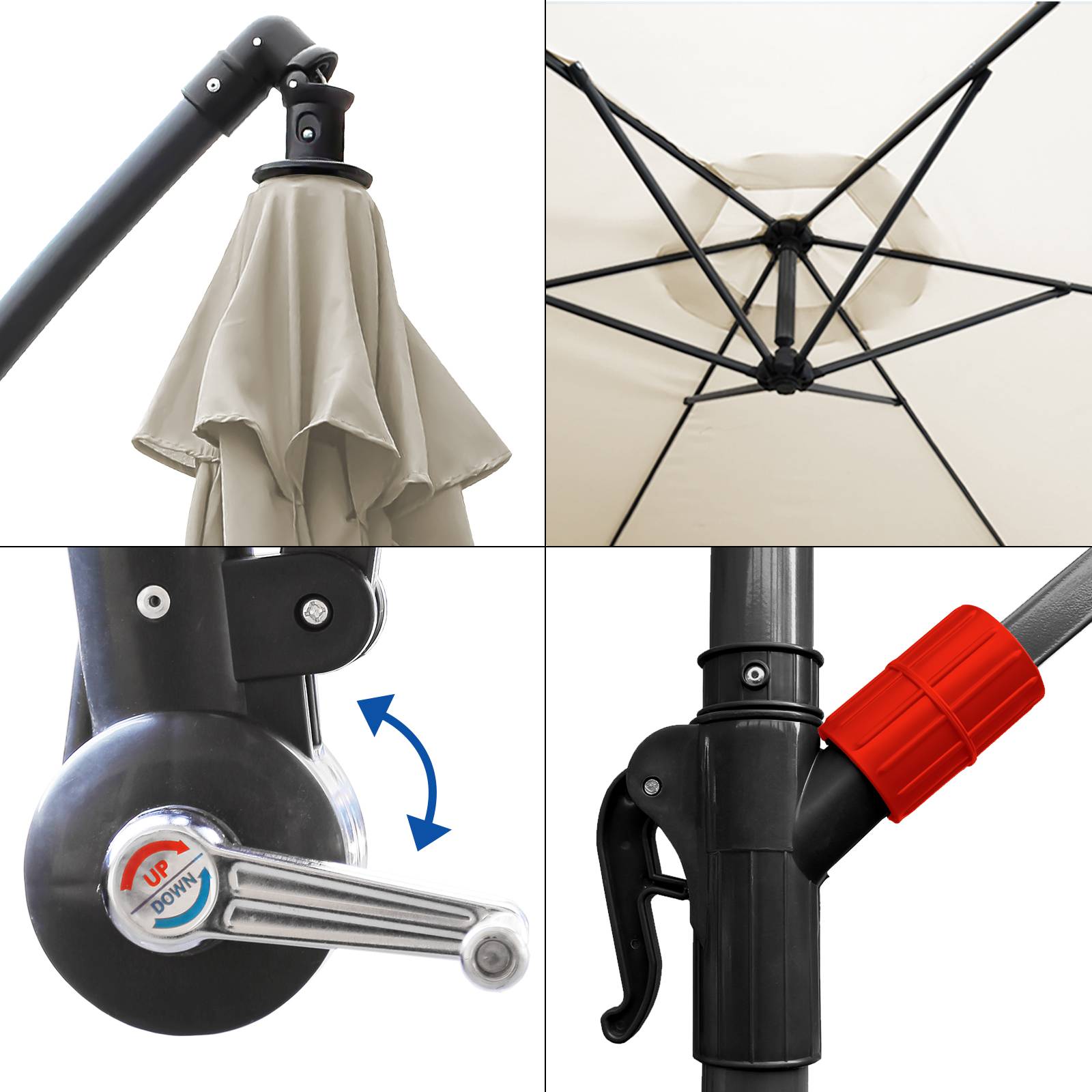 Sonnenschirm 360° drehbare Ampelschirm Ø300cm UV-Schutz Kurbelschirm UV50+ Gartenschirm Marktschirm Beige