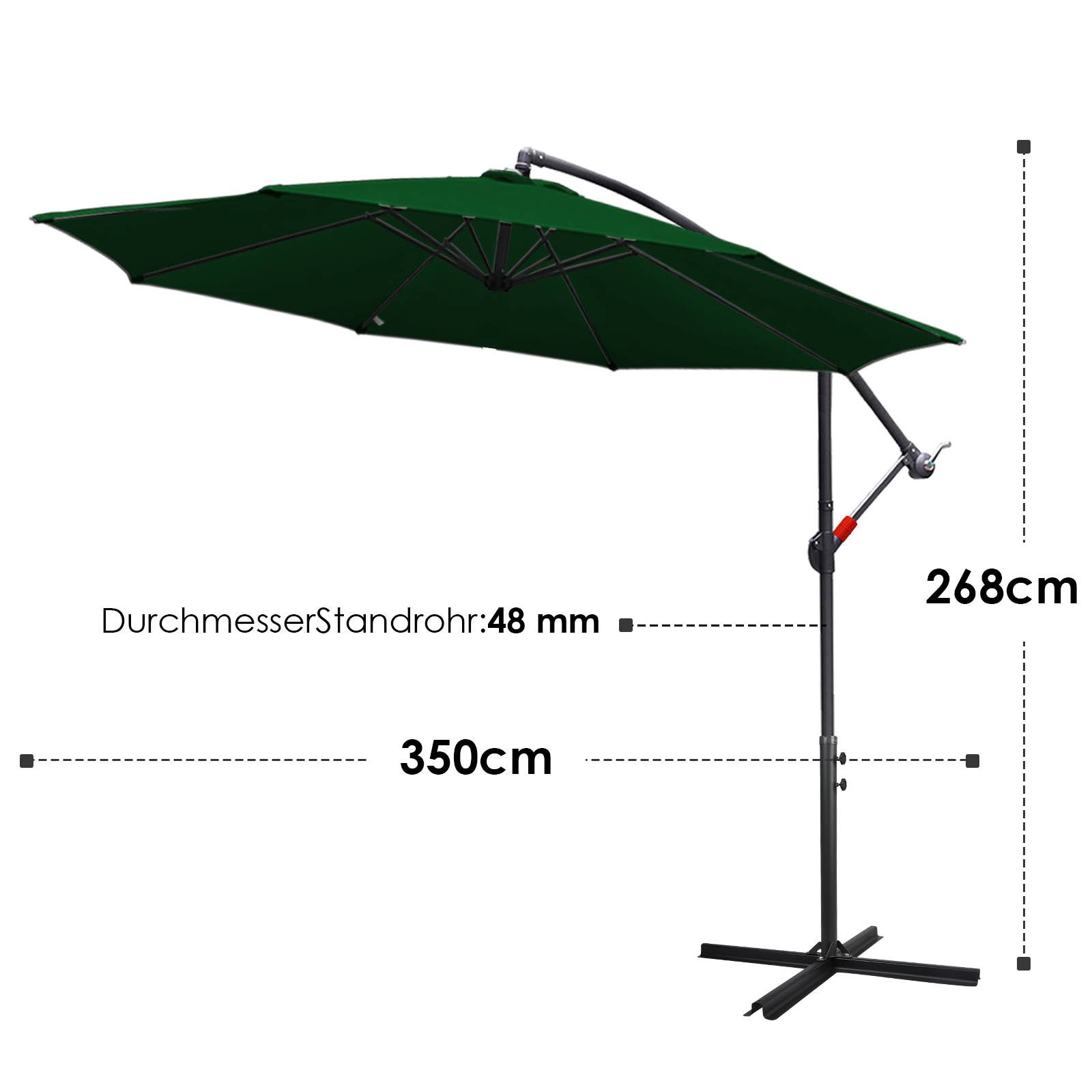 360° drehbare Ampelschirm Grün Sonnenschirm mit Kurbelschirm UV40+ Gartenschirm Marktschirm Ø350cm