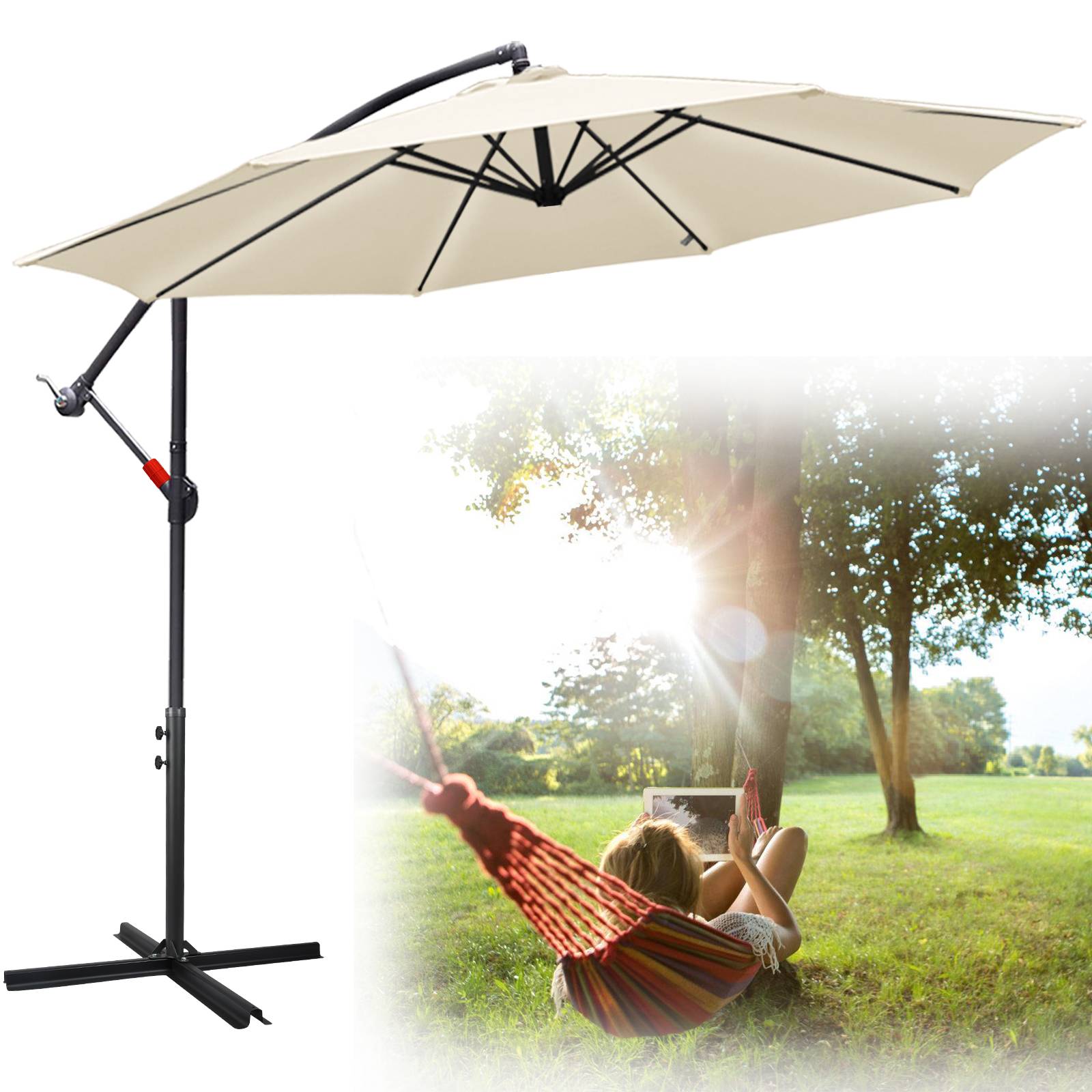 Sonnenschirm 360° drehbare Ampelschirm Ø350cm UV-Schutz Kurbelschirm UV50+ Gartenschirm Marktschirm Beige