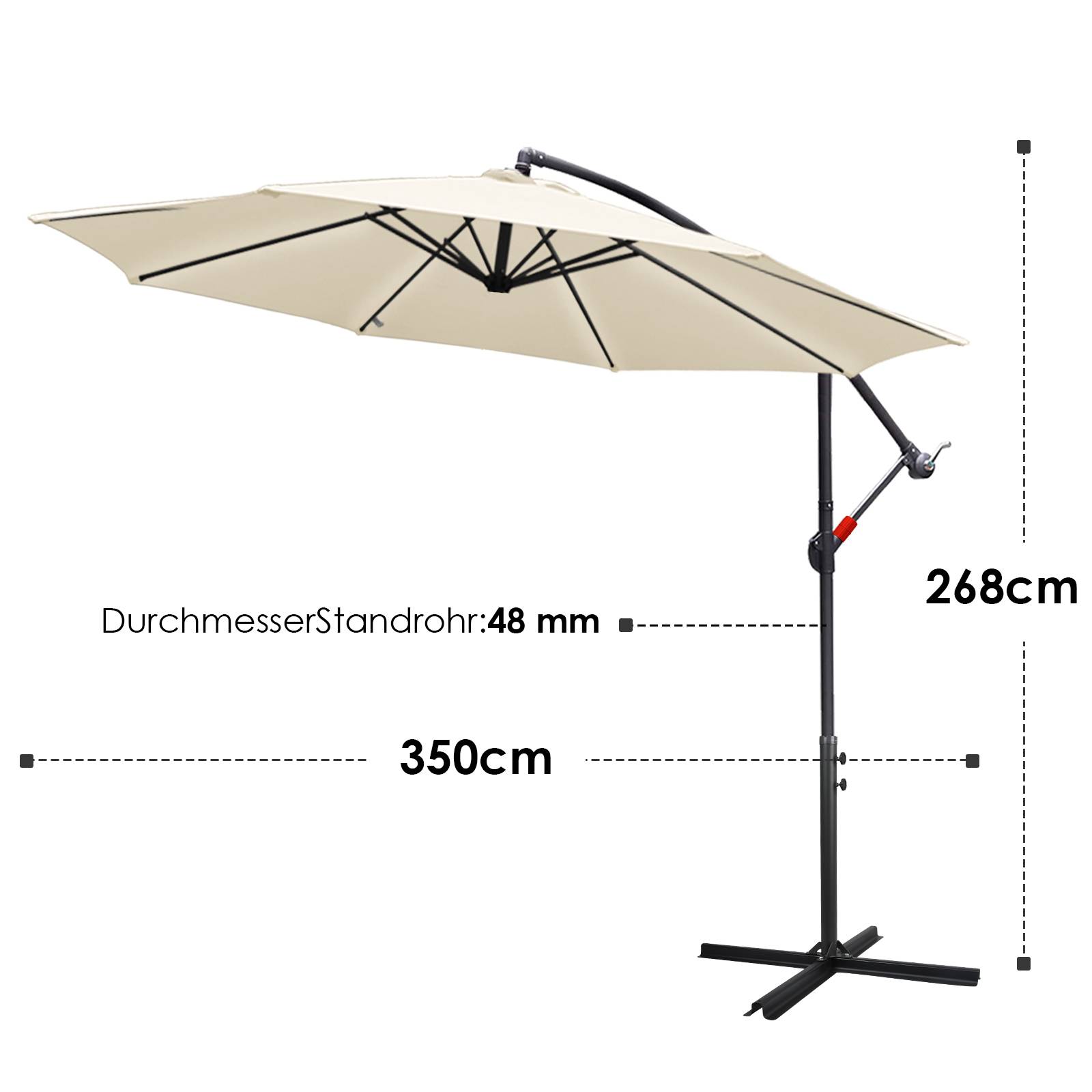 360° drehbare Ampelschirm Ø3.5m Sonnenschirm mit Kurbelschirm UV40+ Gartenschirm Marktschirm Beige