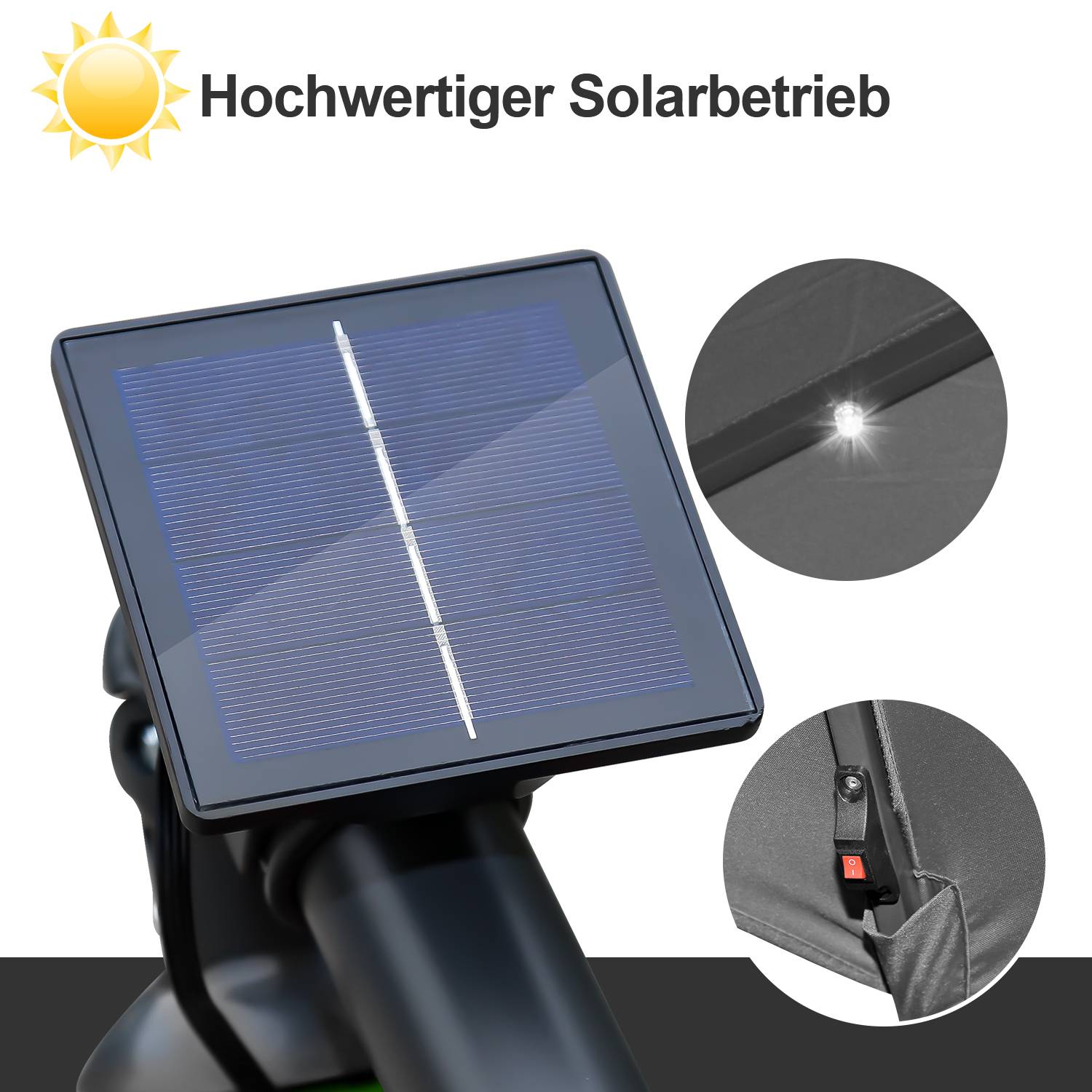 Sonnenschirm mit LED Beleuchtung Ø300cm Ampelschirm 360° drehbare Garten Schirm Pavillon Grau