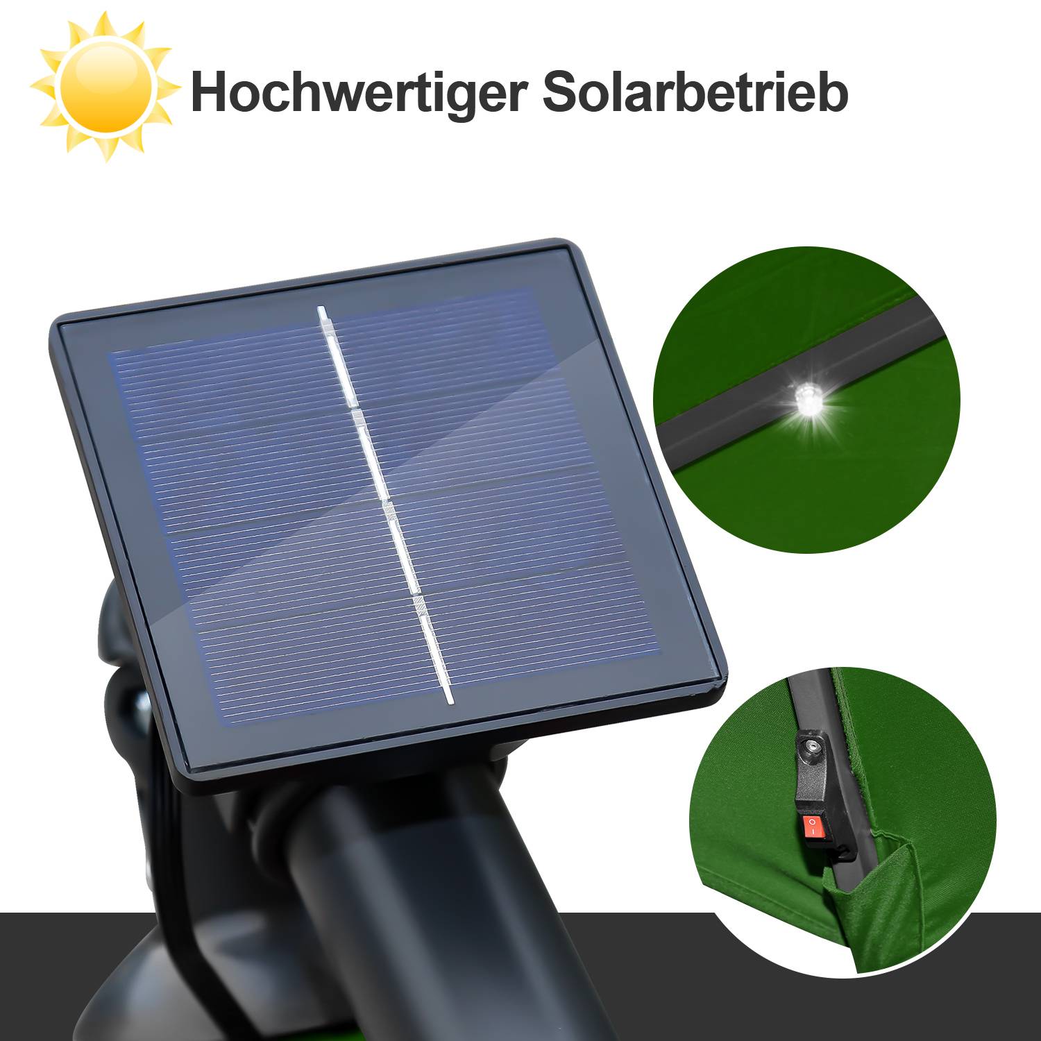 Sonnenschirm mit LED Beleuchtung Ø300cm Ampelschirm 360° drehbare Garten Schirm Pavillon Grün