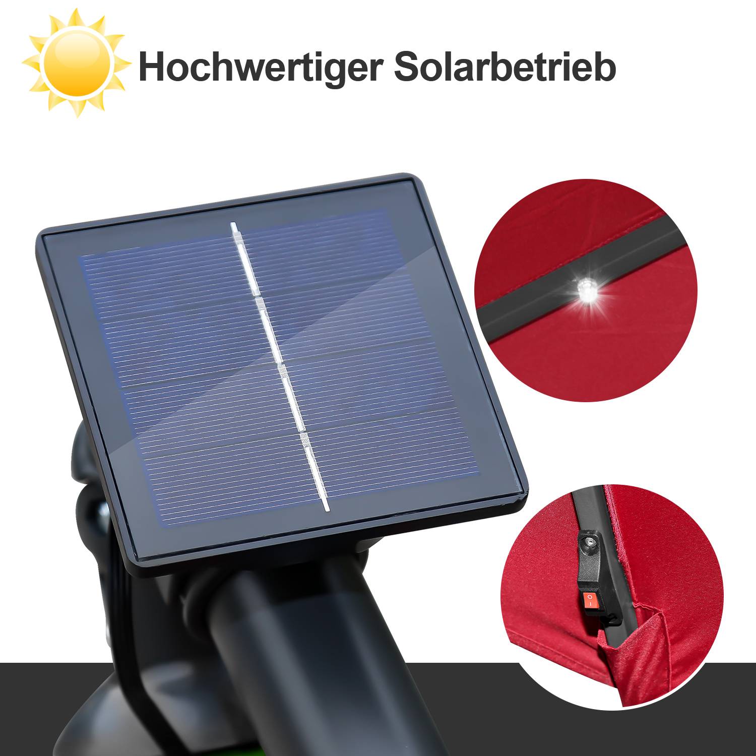 Sonnenschirm mit LED Beleuchtung Ø300cm Ampelschirm 360° drehbare Garten Schirm Pavillon Rot