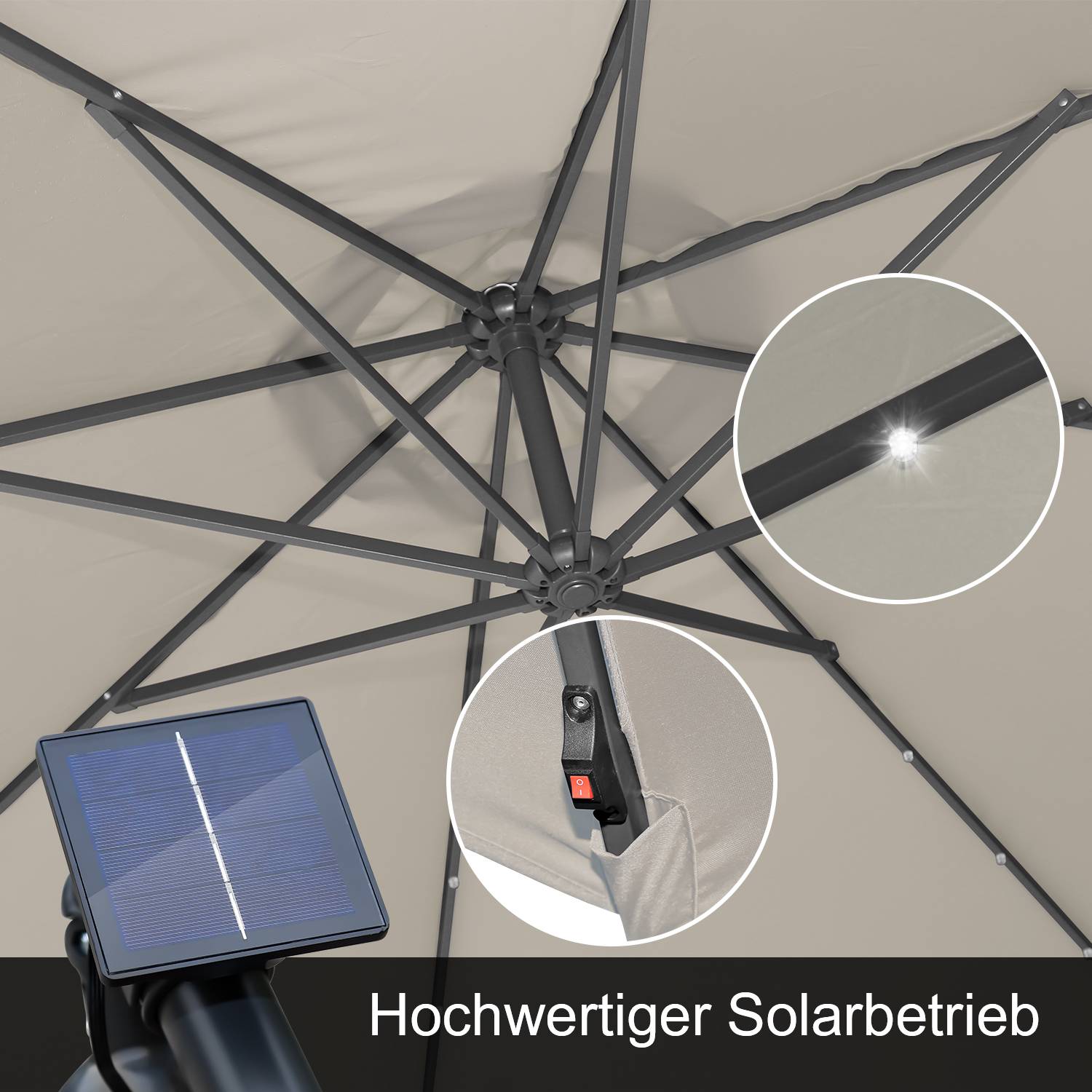 Sonnenschirm mit LED Beleuchtung Ø300cm Ampelschirm 360° drehbare Garten Schirm Pavillon Beige