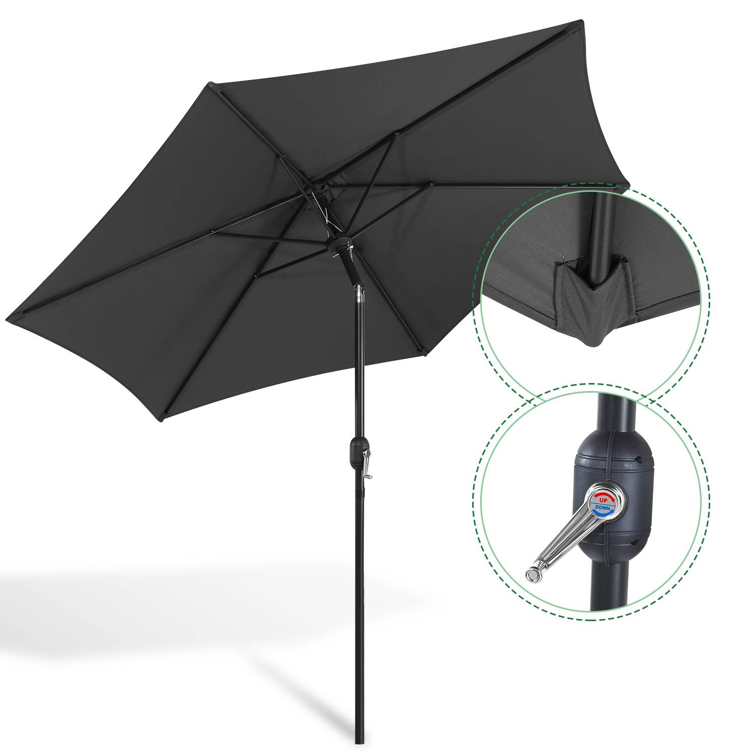 Sonnenschirm Ø270 cm Grau beidseitig um 30° knickbar UV-beständig Terrassenschirm Ampelschirm Marktschirm Strandschirm