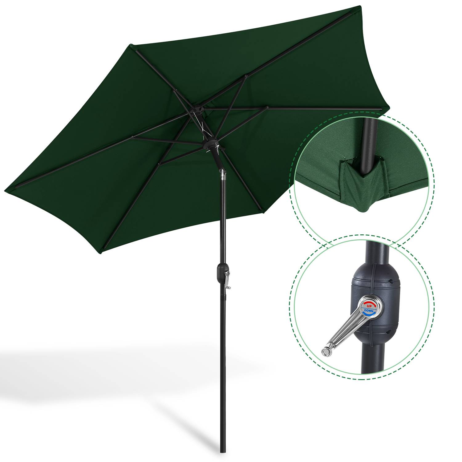 Sonnenschirm Ø270 cm Grün beidseitig um 30° knickbar UV-beständig Terrassenschirm Ampelschirm Marktschirm Strandschirm