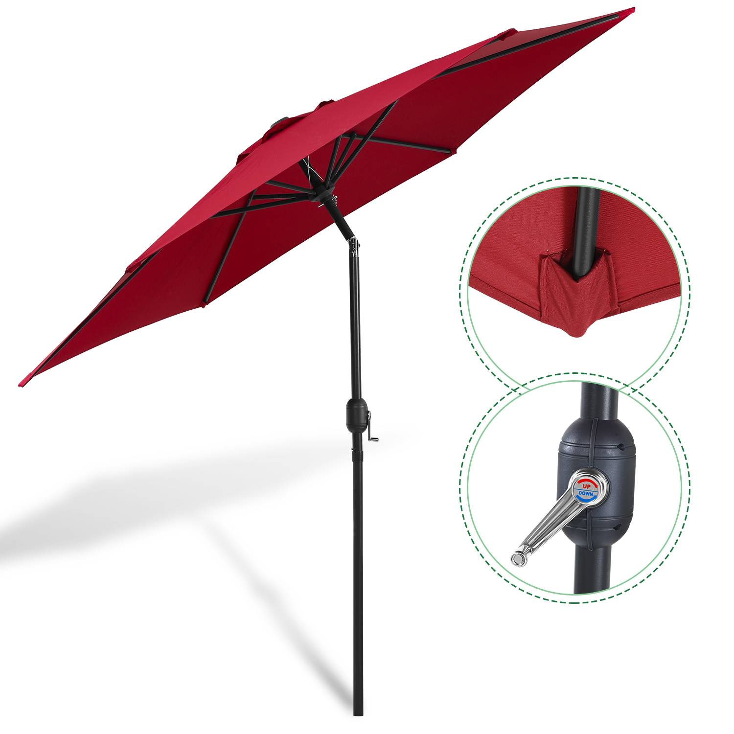 Sonnenschirm Ø270 cm Rot beidseitig um 30° knickbar UV-beständig Terrassenschirm Ampelschirm Marktschirm Strandschirm