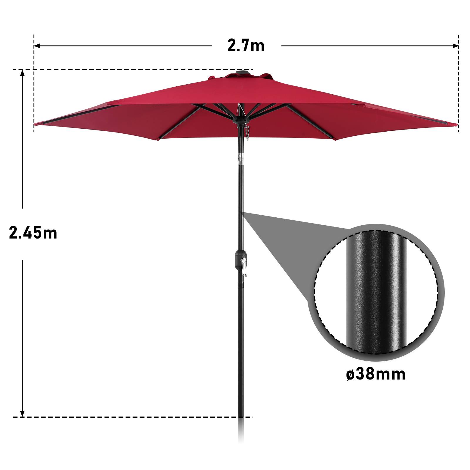 Sonnenschirm Rund,Kurbel Knickbar Eisen Balkonschirm Marktschirm,neigbar,270cm,Rot