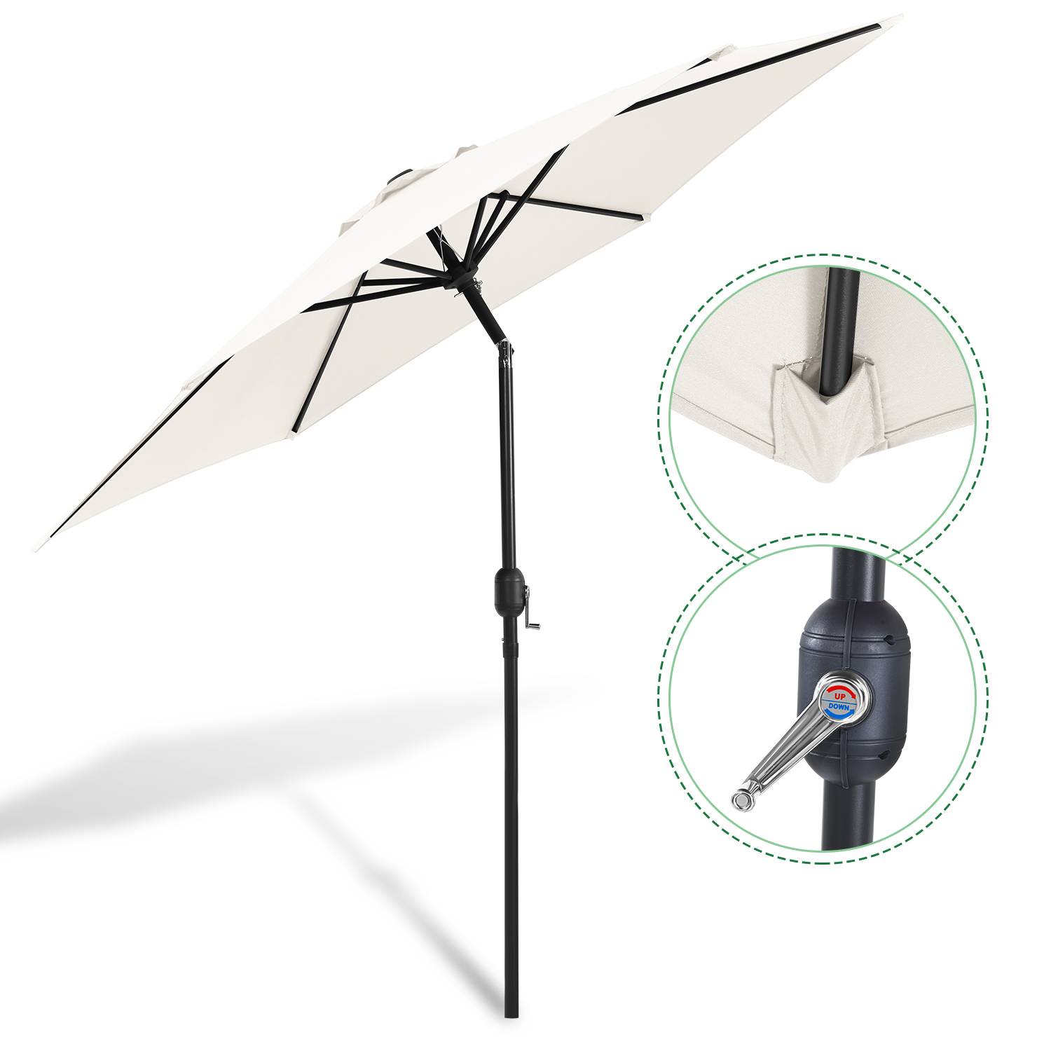 Sonnenschirm Ø270 cm Beige beidseitig um 30° knickbar UV-beständig Terrassenschirm Ampelschirm Marktschirm Strandschirm
