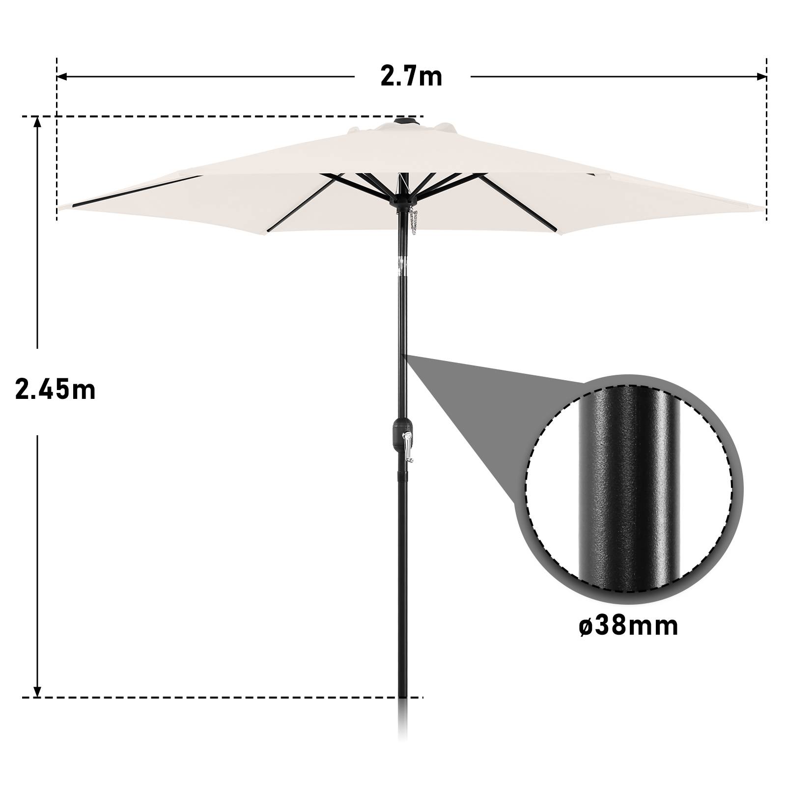 Sonnenschirm Ø270 cm Beige beidseitig um 30° knickbar UV-beständig Terrassenschirm Ampelschirm Marktschirm Strandschirm