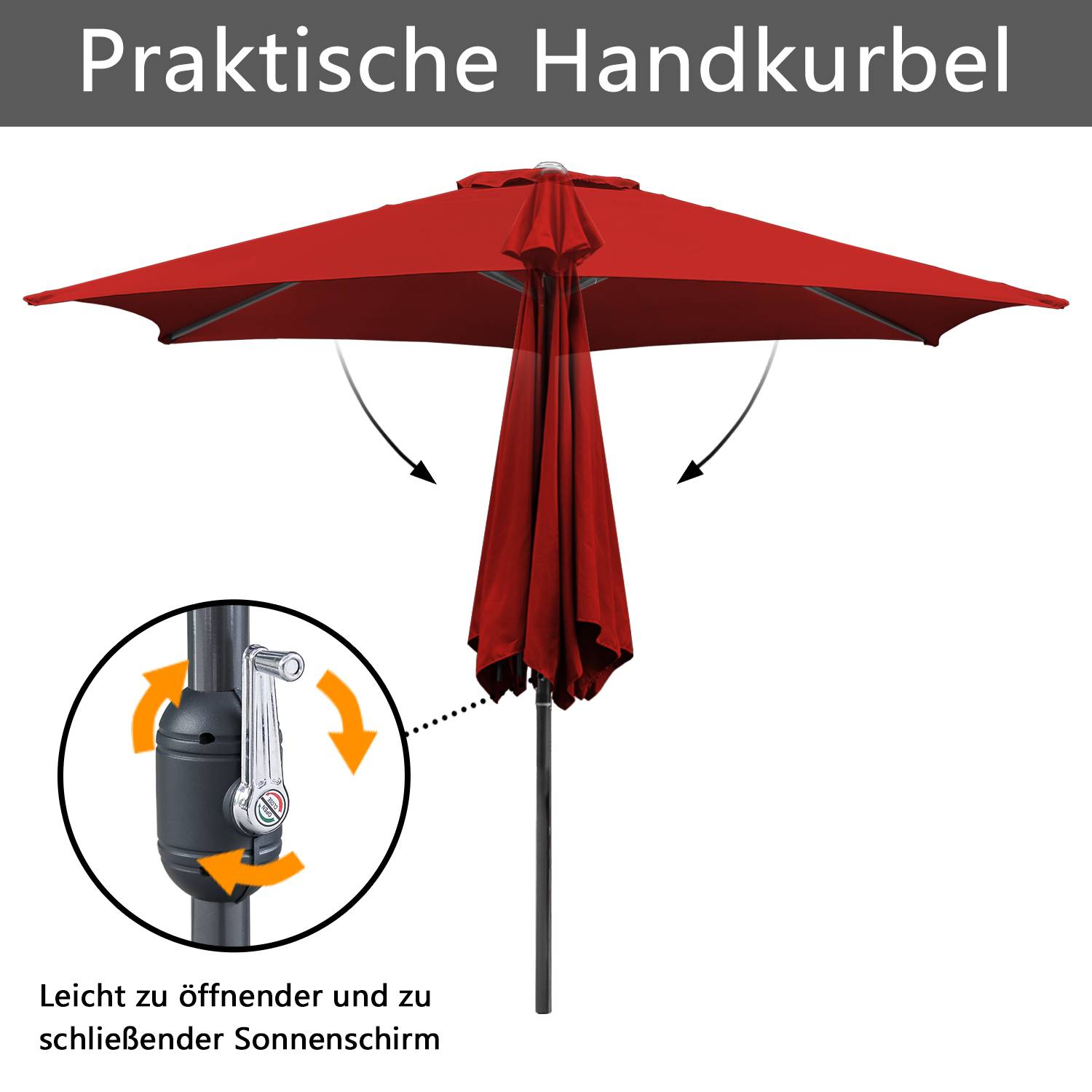 Sonnenschirm Ampelschirm 350 cm mit UV-Schutz, Kurbel- Rot Gartenschirm Marktschirm Strandschirm