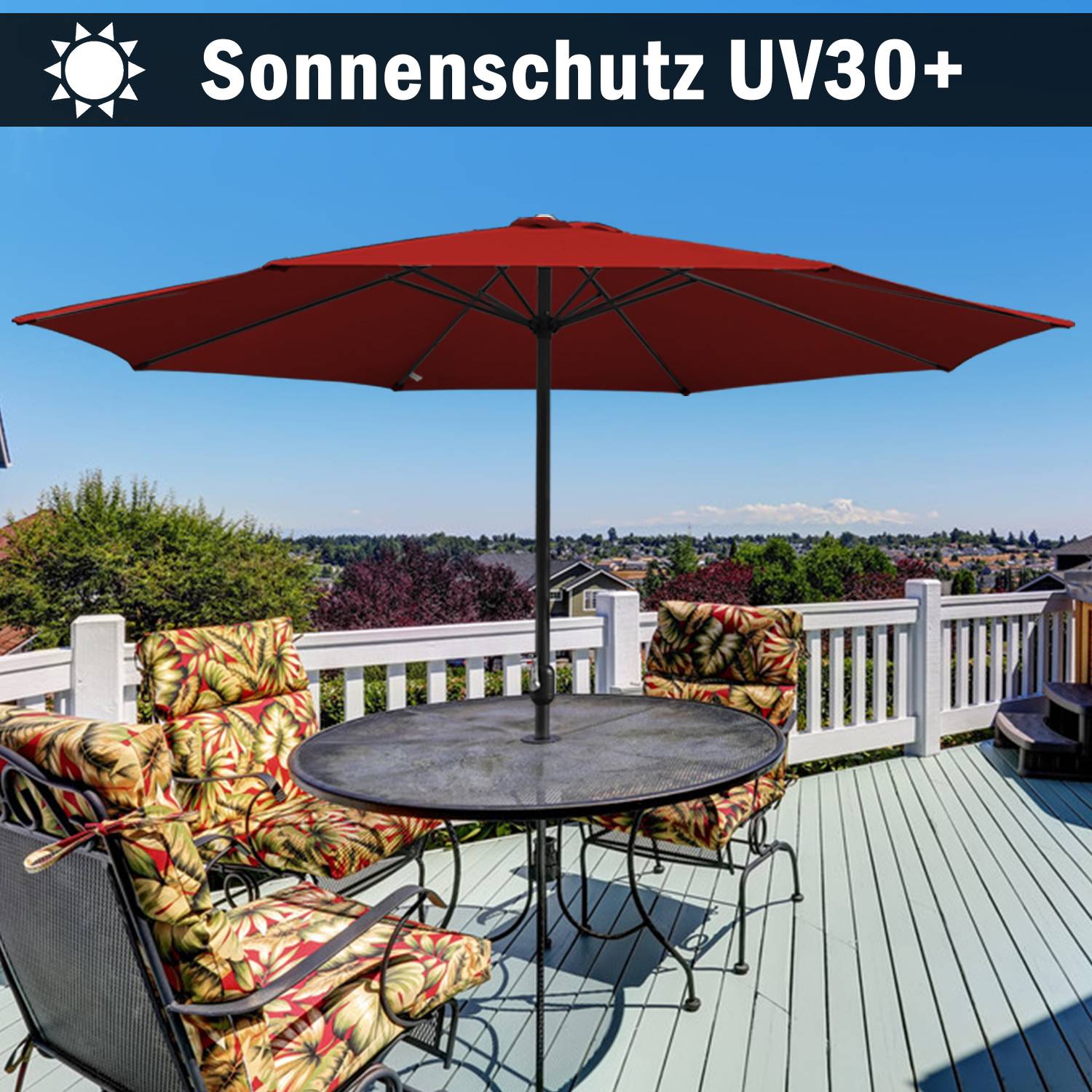 Sonnenschirm Ampelschirm 350 cm mit UV-Schutz, Kurbel- Rot Gartenschirm Marktschirm Strandschirm