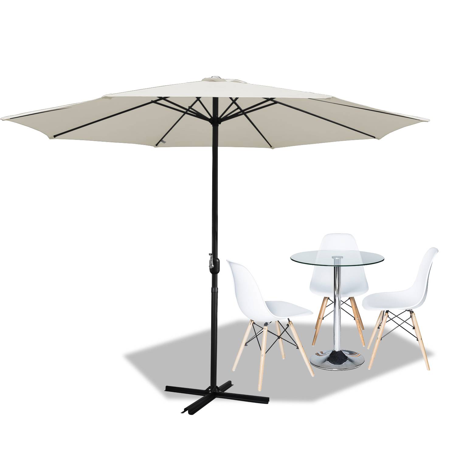 Sonnenschirm Ampelschirm 350 cm mit UV-Schutz, Kurbel- Beige Gartenschirm Marktschirm Strandschirm