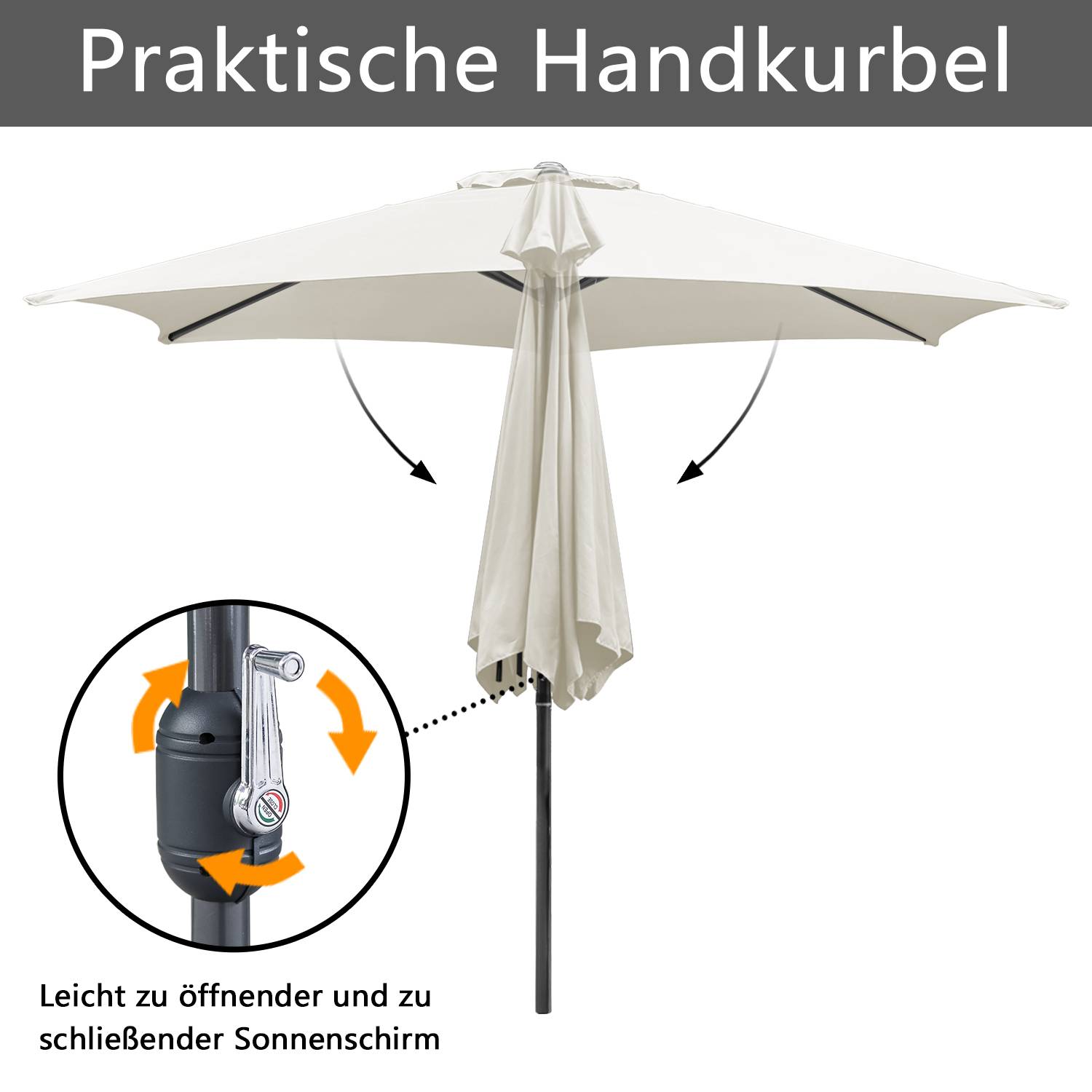 Sonnenschirm Ampelschirm 350 cm mit UV-Schutz, Kurbel- Beige Gartenschirm Marktschirm Strandschirm