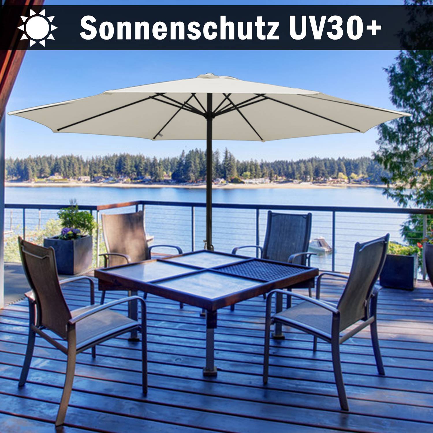 Sonnenschirm Ampelschirm 350 cm mit UV-Schutz, Kurbel- Beige Gartenschirm Marktschirm Strandschirm