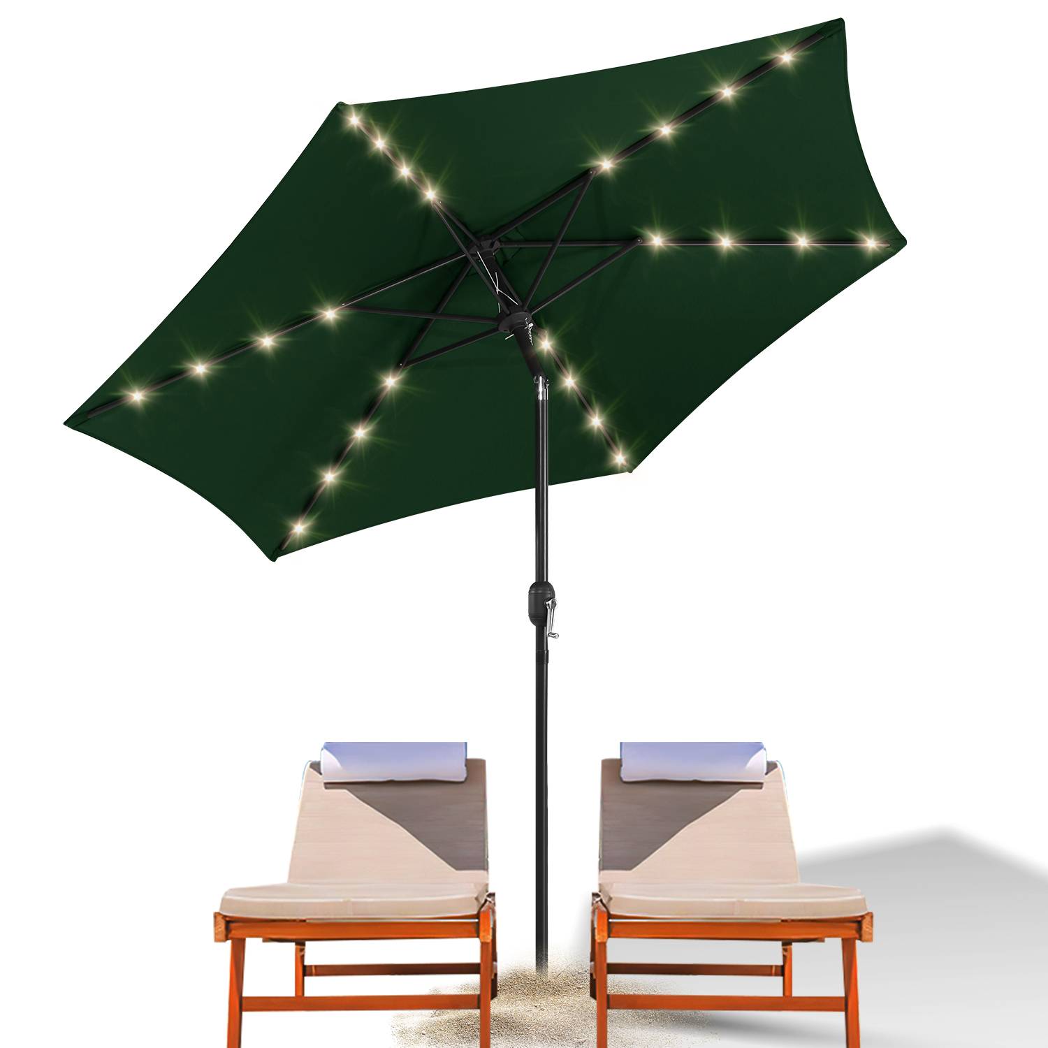 Sonnenschirm Ampelschirm 270 cm mit LED Solar, um 30° knickbar, UV-Schutz, Kurbel - Grün - Gartenschirm Marktschirm Kurbelschirm