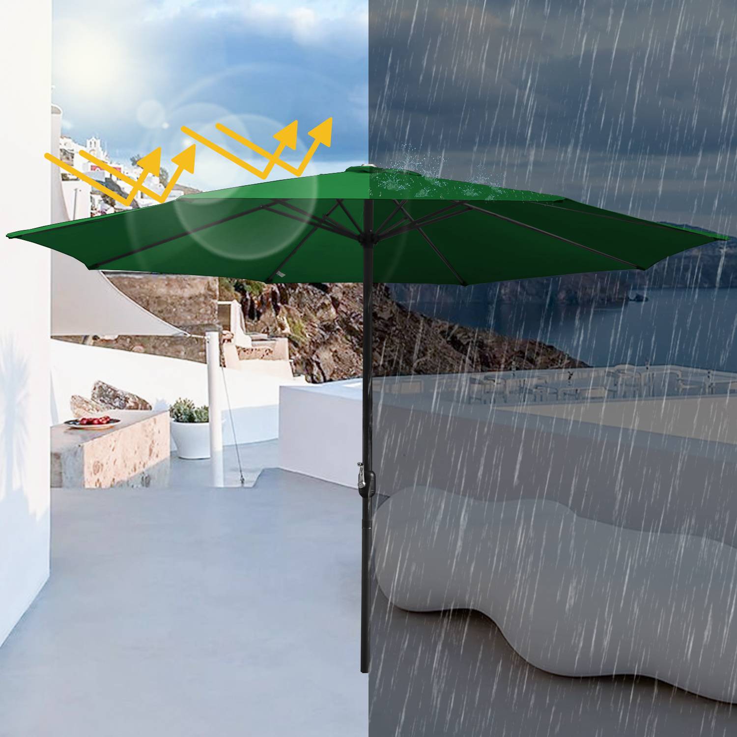 Sonnenschirm Ampelschirm 270 cm mit LED Solar, um 30° knickbar, UV-Schutz, Kurbel - Grün - Gartenschirm Marktschirm Kurbelschirm