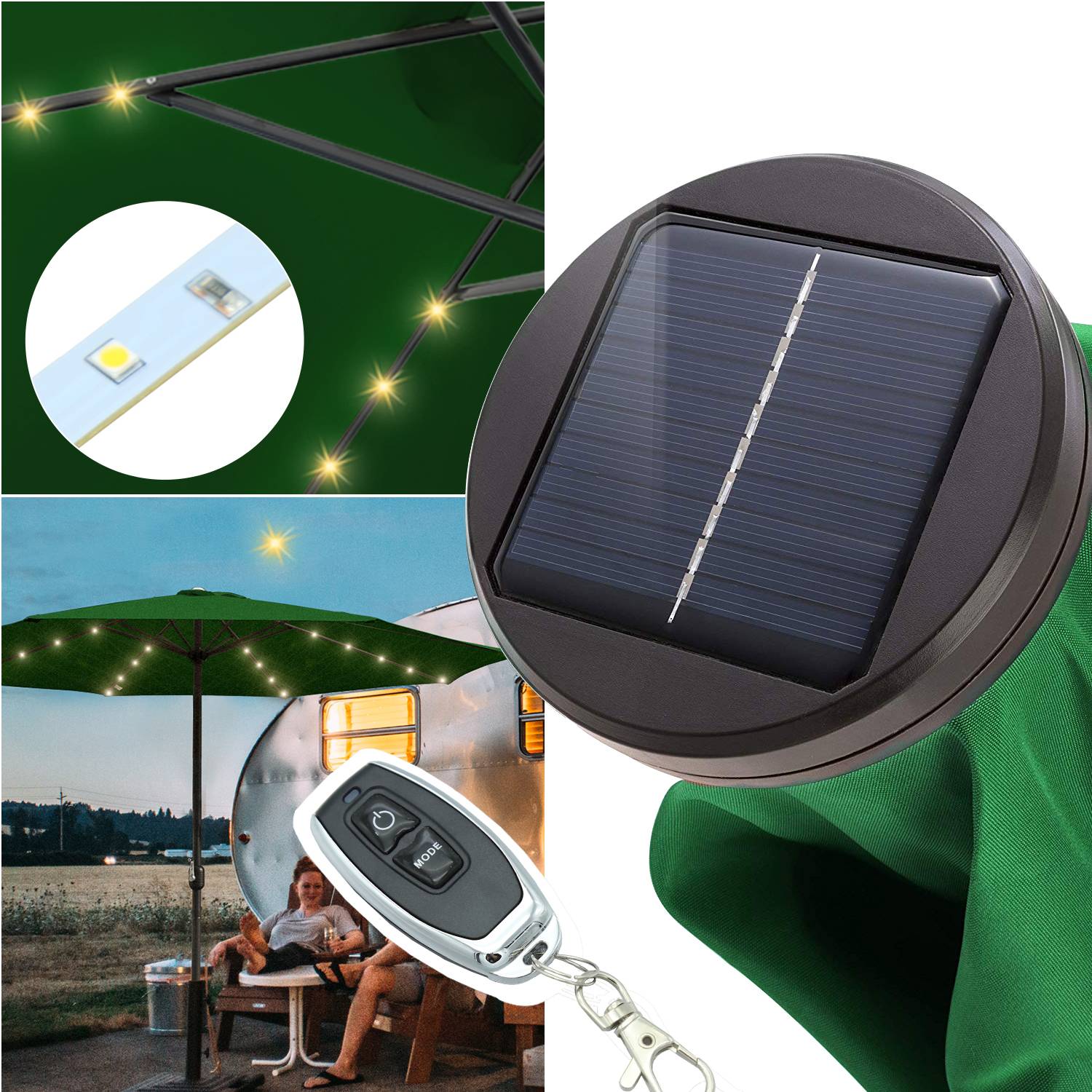Sonnenschirm Ampelschirm 350 cm mit LED Solar, UV-Schutz, Kurbel - Grün - Gartenschirm Marktschirm Kurbelschirm